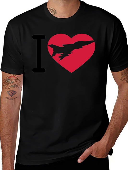 I Heart Jets Black Cotton Graphic Tee