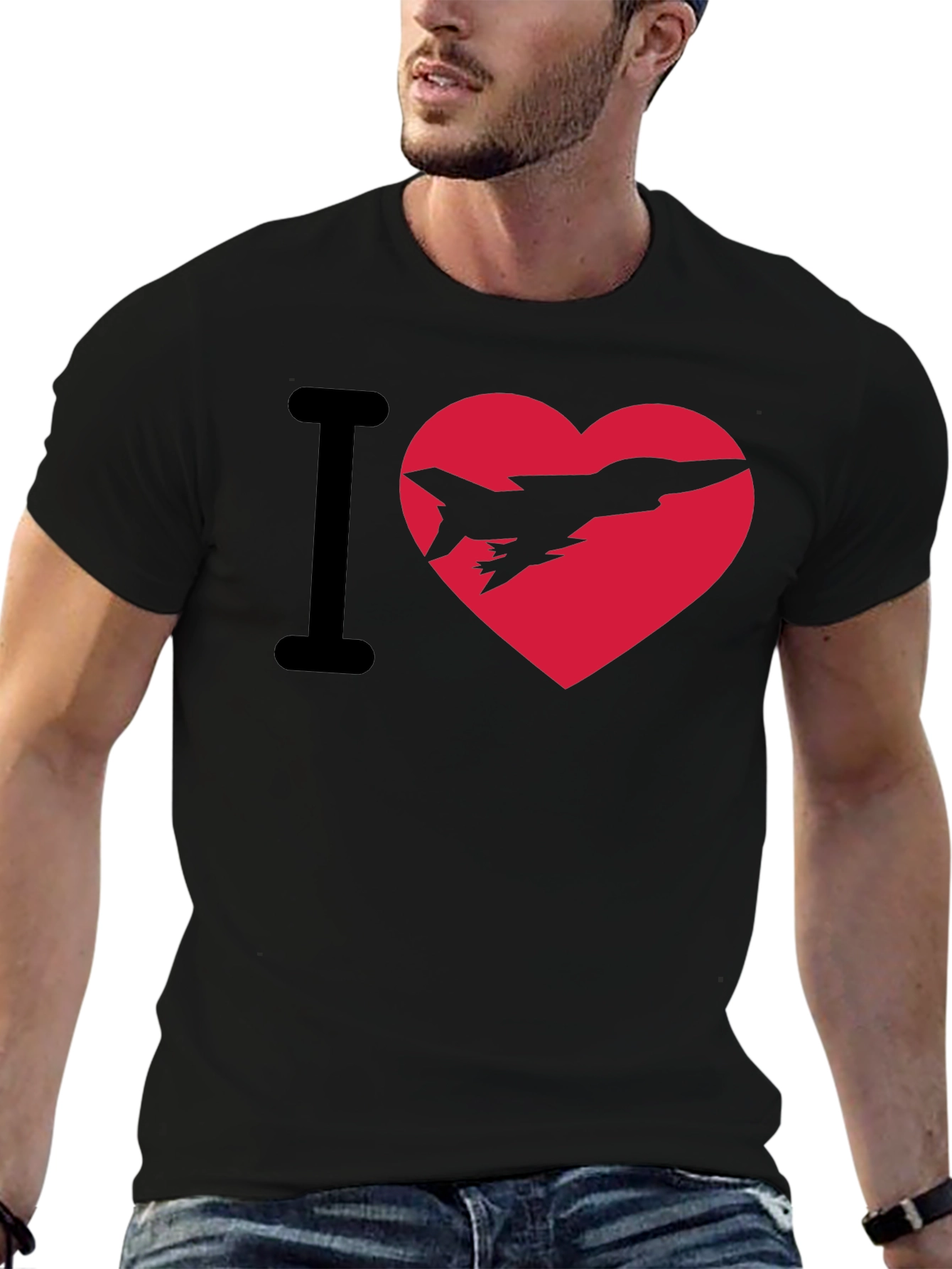 I Heart Jets Black Cotton Graphic Tee