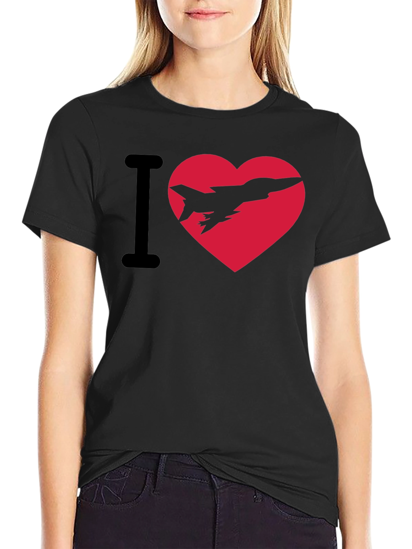 I Heart Jets Black Cotton Graphic Tee