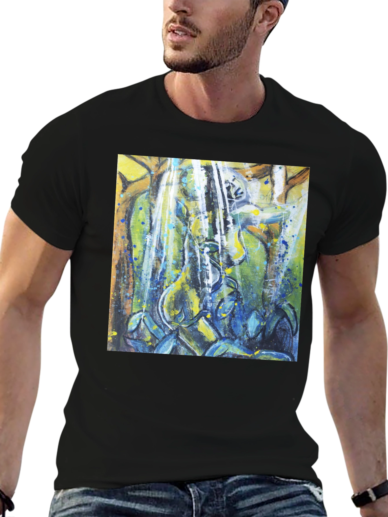 Abstract Nature Print Black T-Shirt
