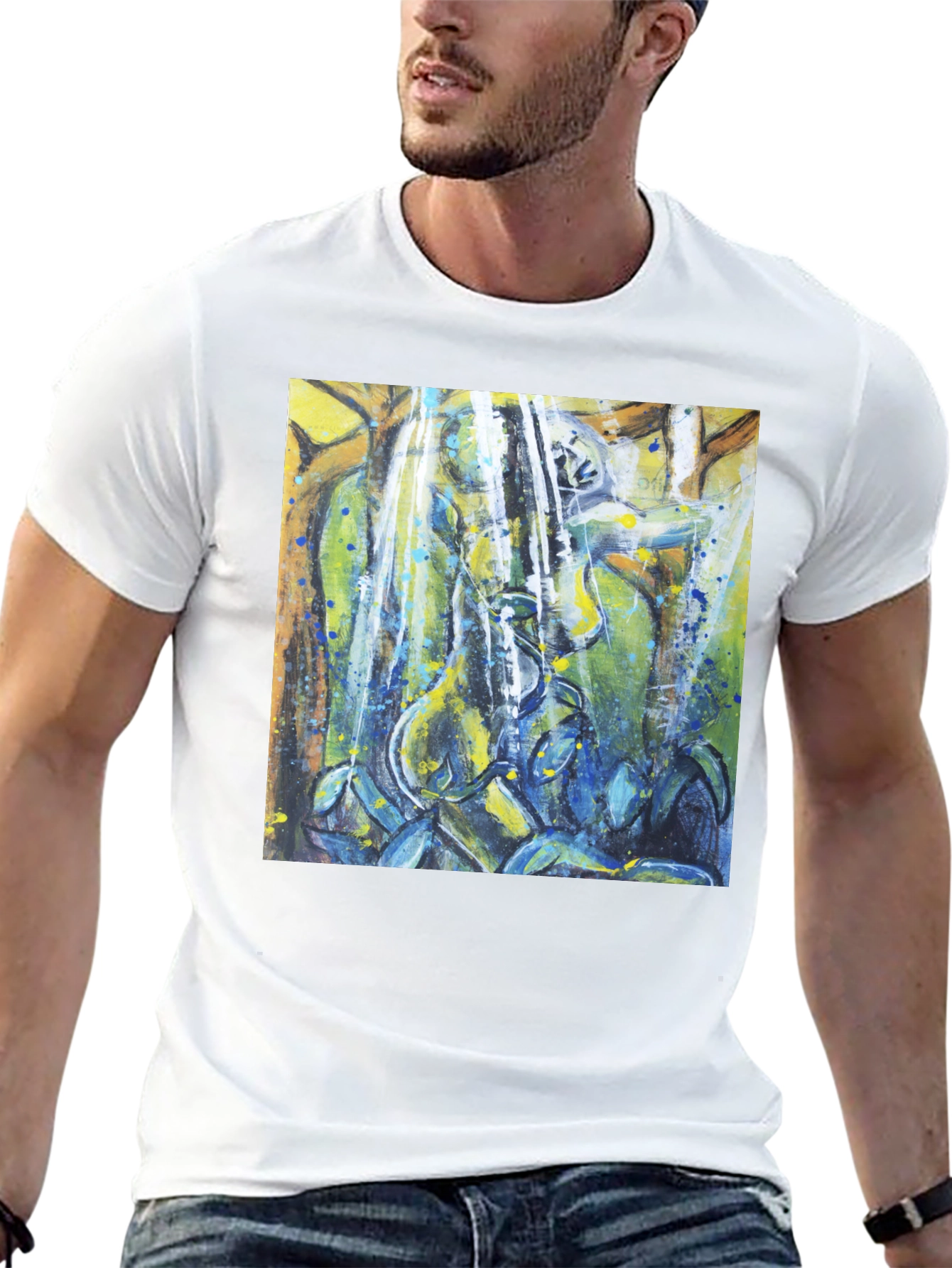 Abstract Nature Print Black T-Shirt
