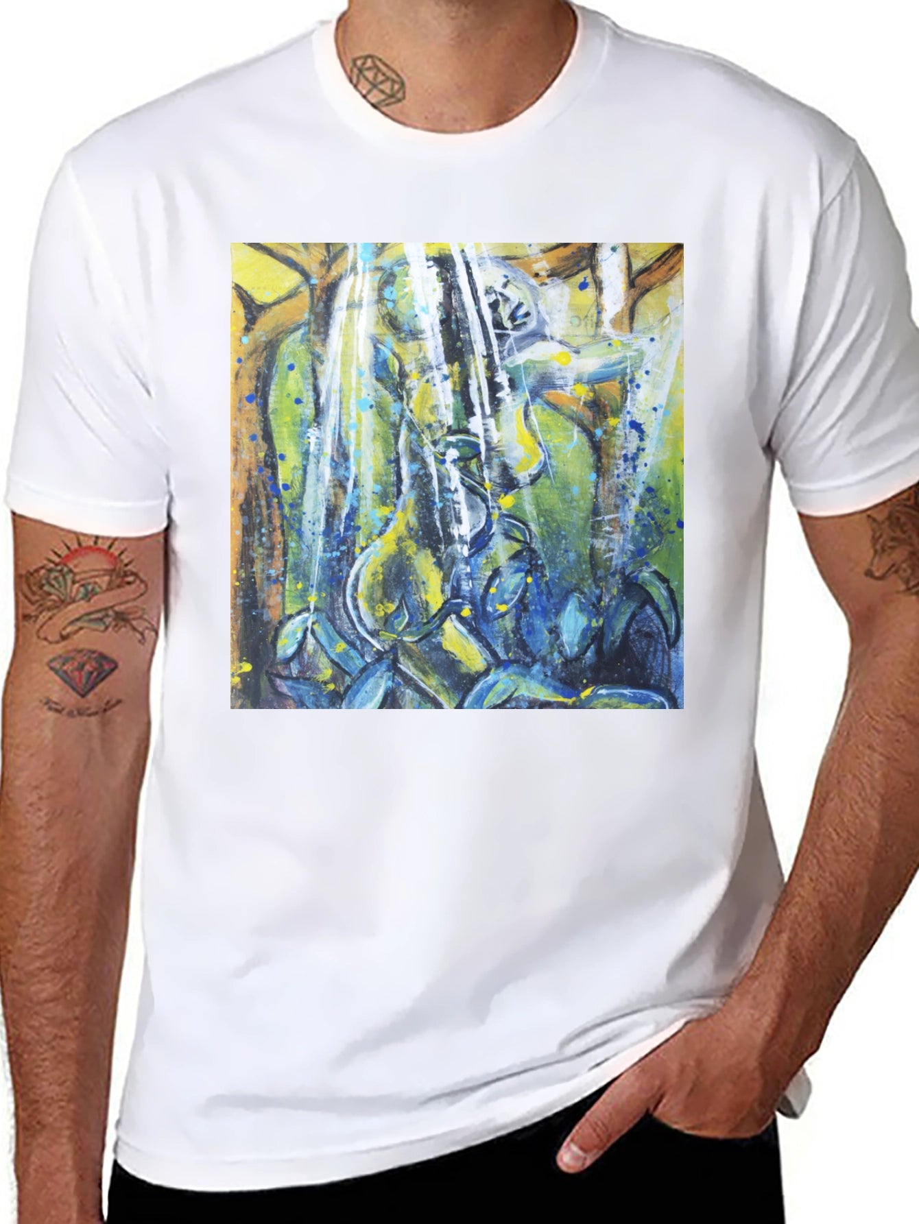 Abstract Nature Print Black T-Shirt