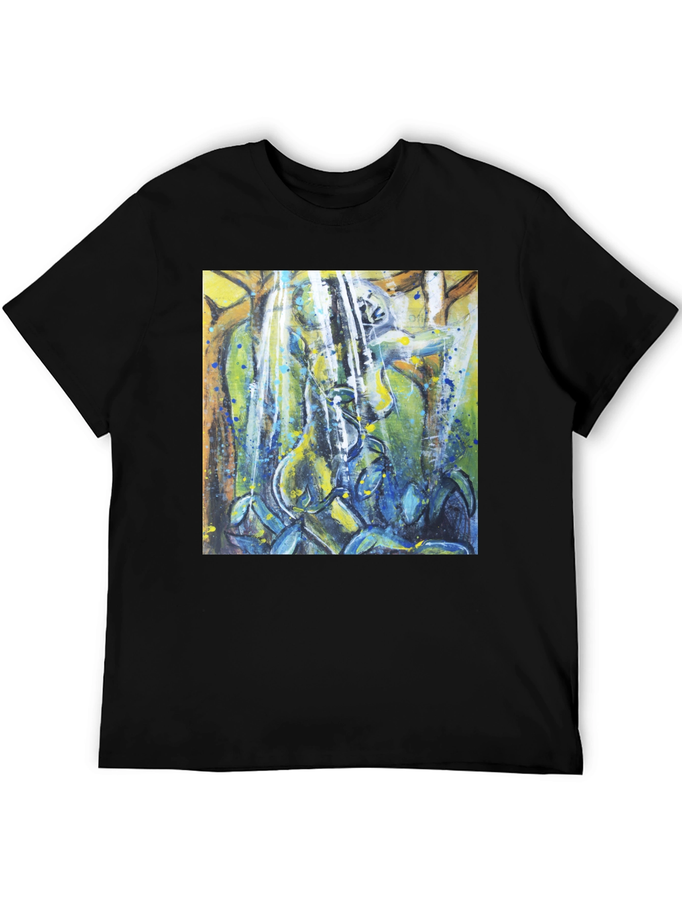 Abstract Nature Print Black T-Shirt