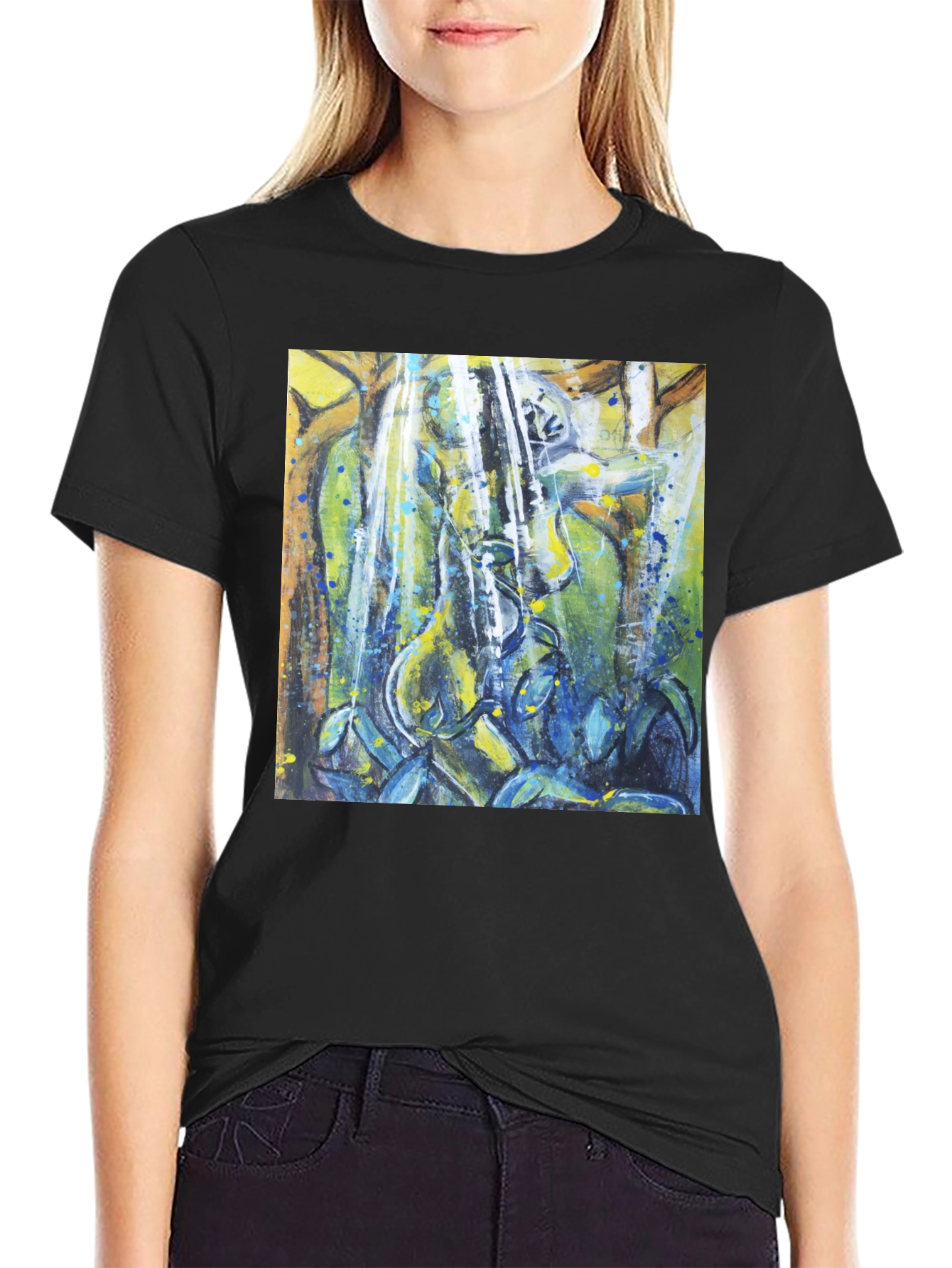 Abstract Nature Print Black T-Shirt