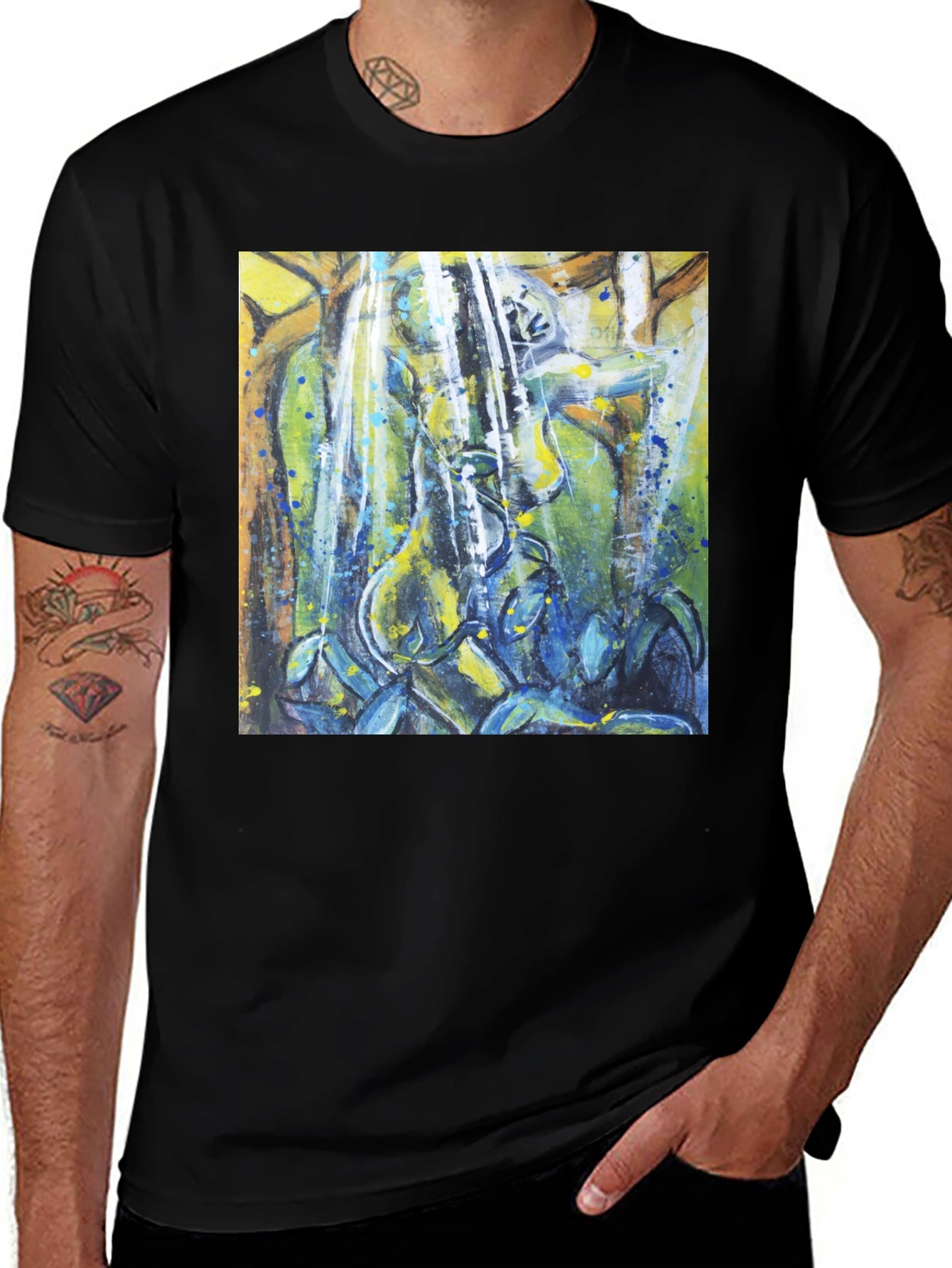 Abstract Nature Print Black T-Shirt