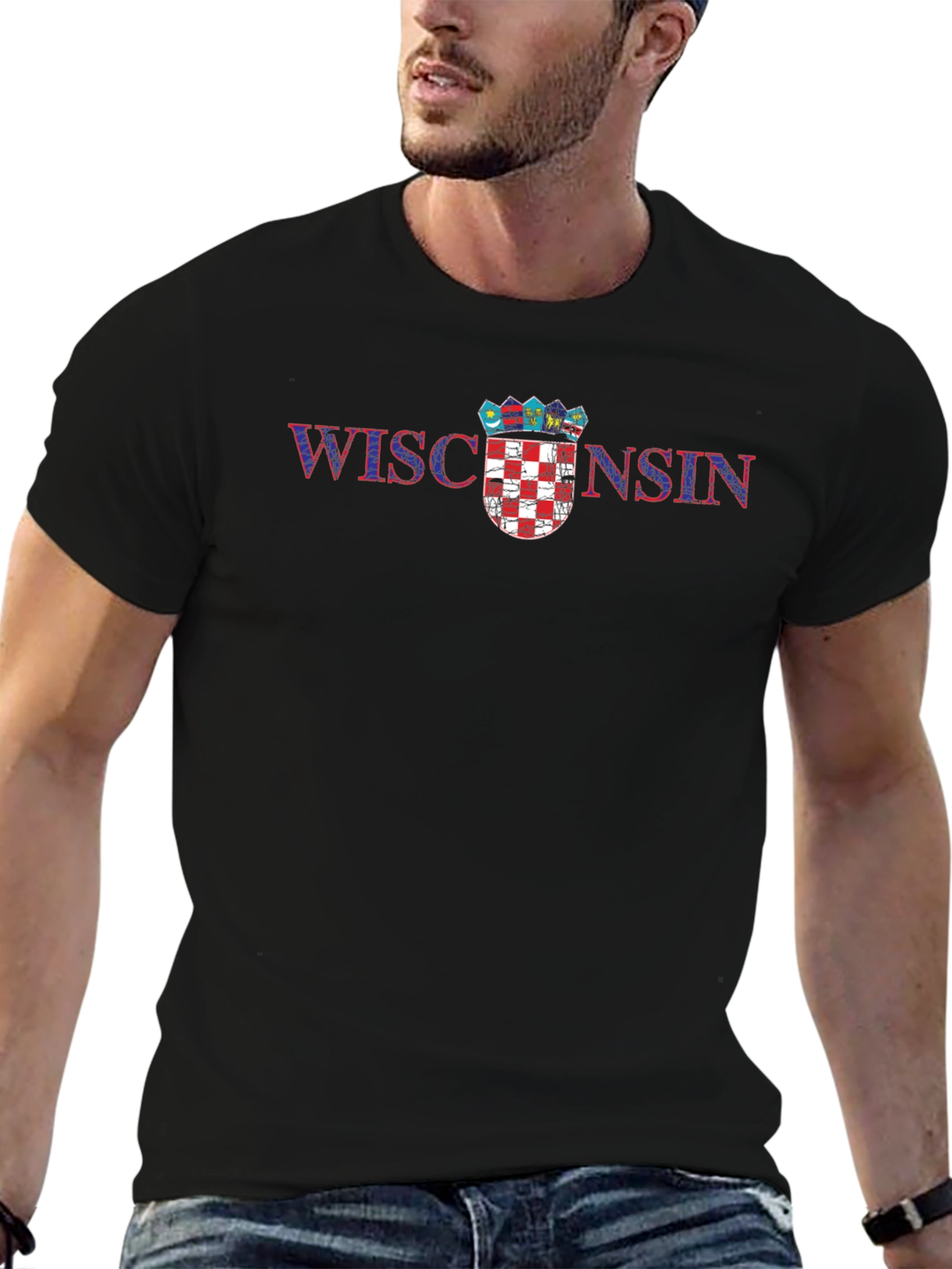 Wisconsin Graphic Tee - Mens Black Crewneck T-Shirt