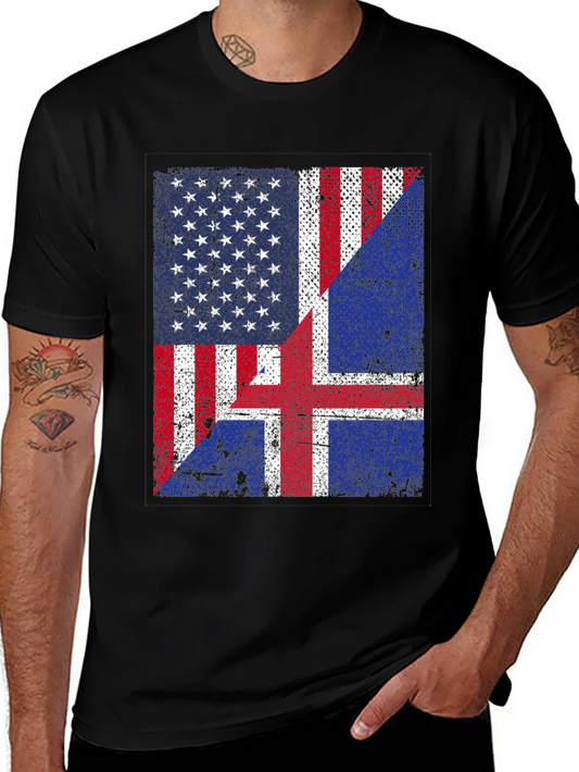 USA & Iceland Flag Graphic Tee - Patriotic Fusion T-Shirt