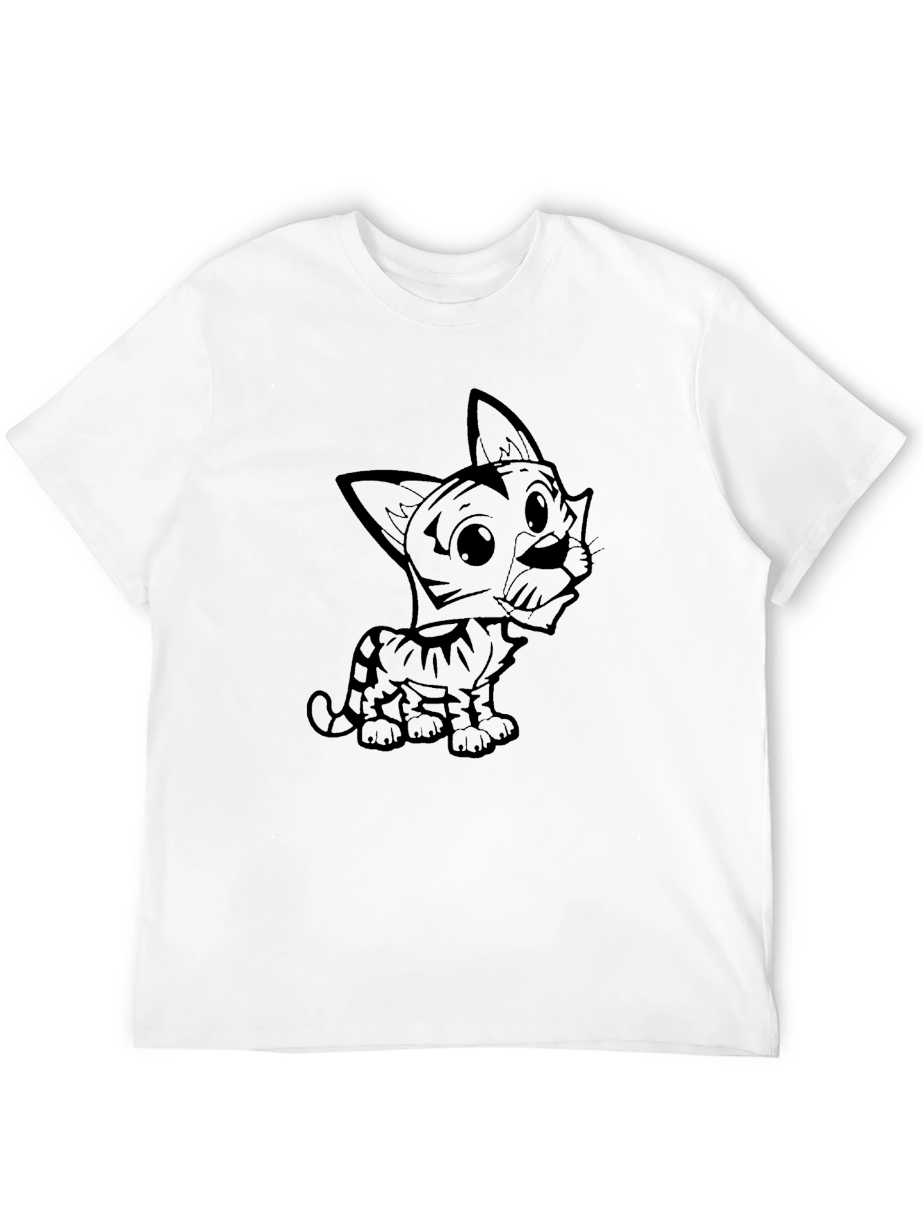 Cute Cartoon Cat Graphic Tee - Black