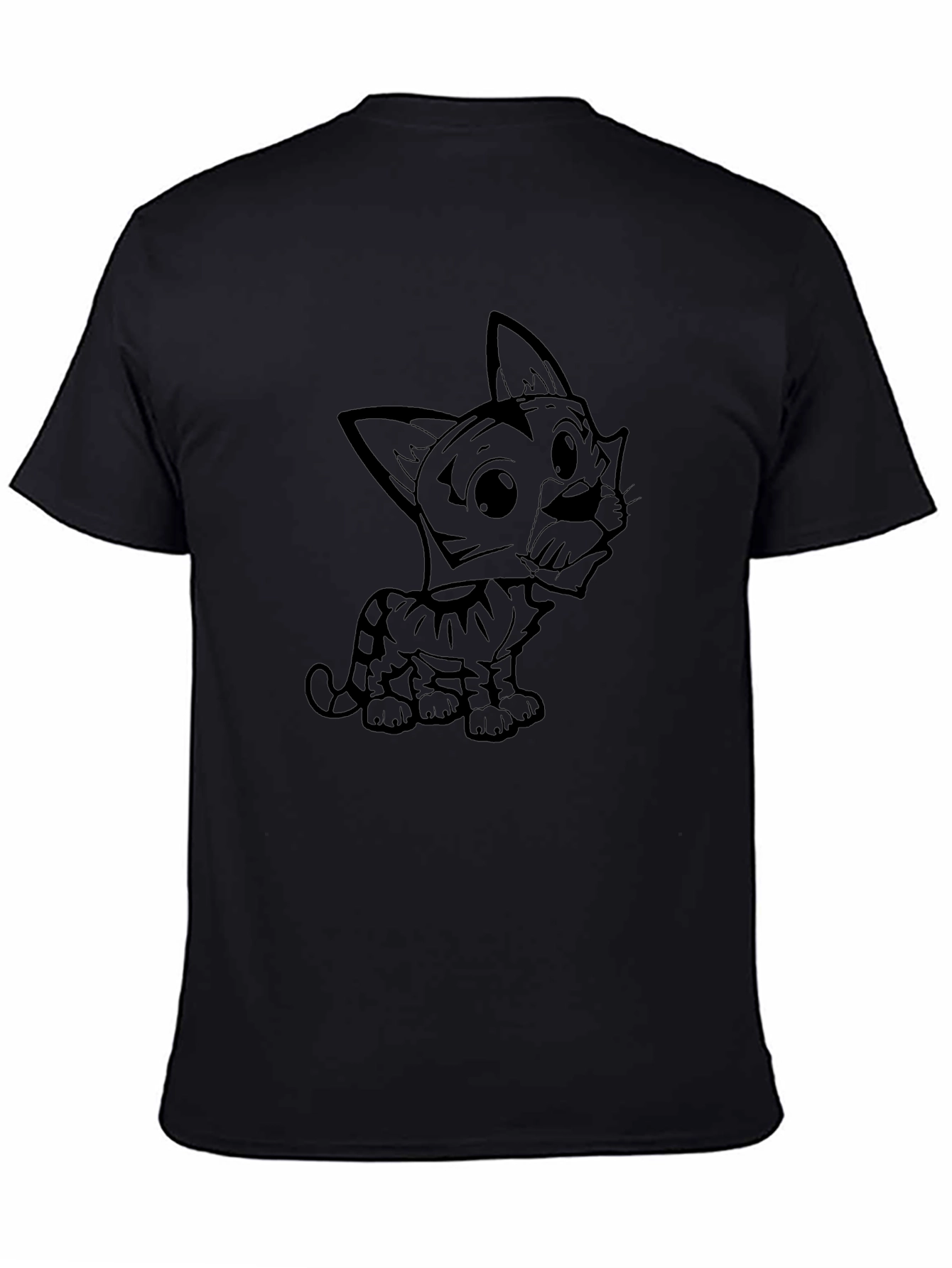 Cute Cartoon Cat Graphic Tee - Black