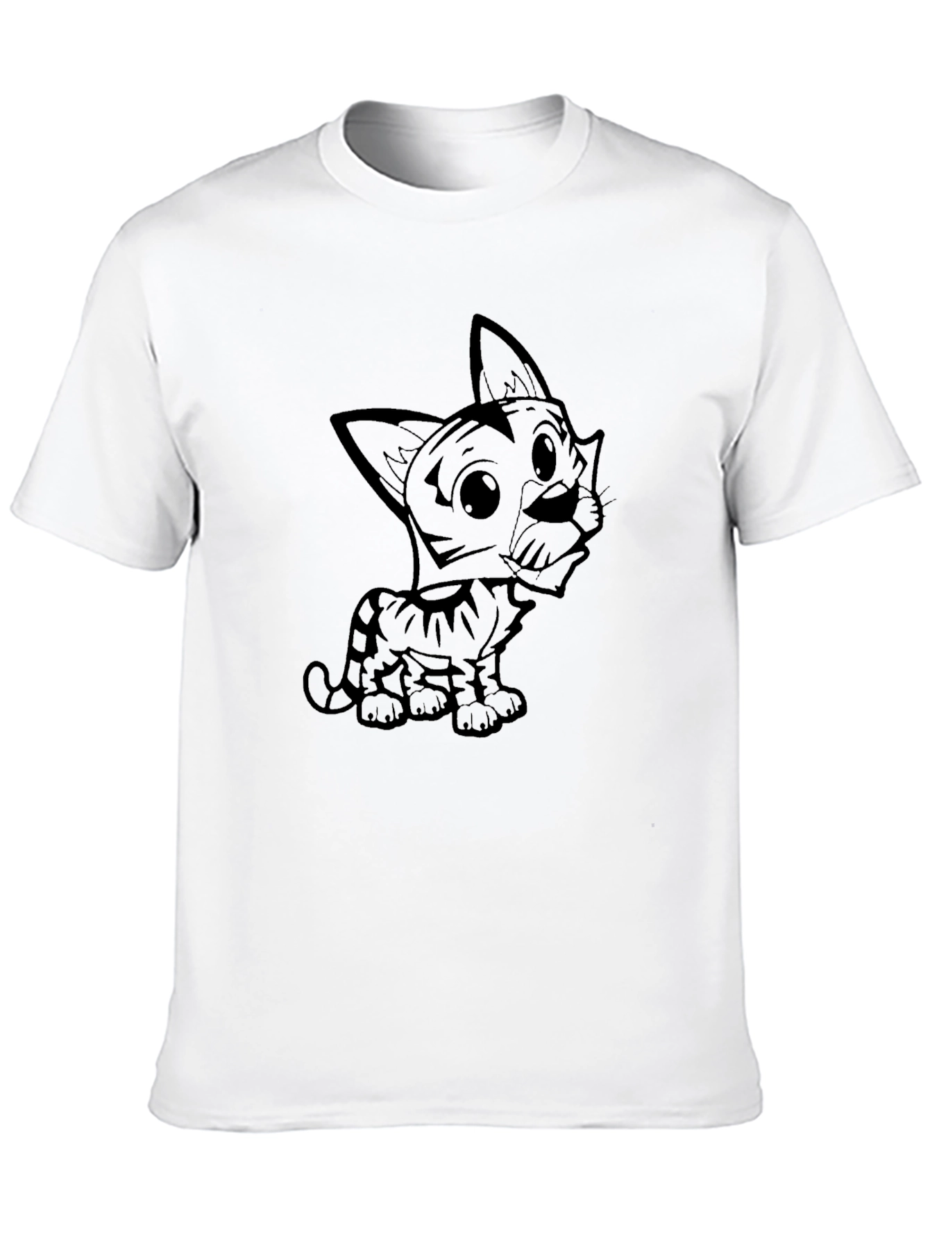 Cute Cartoon Cat Graphic Tee - Black
