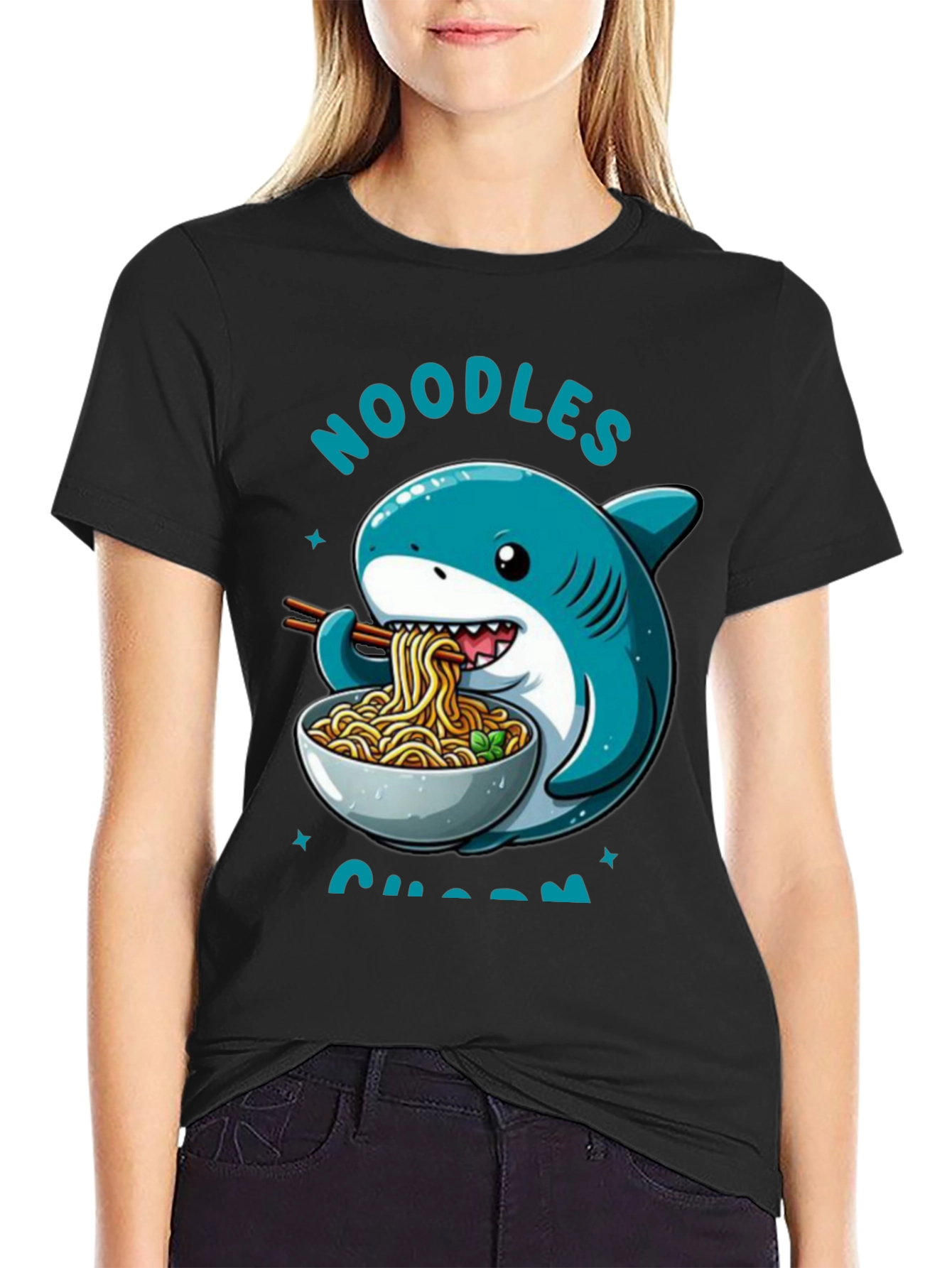 Noodles Shark T-Shirt - Cartoon Animal Ramen Tee