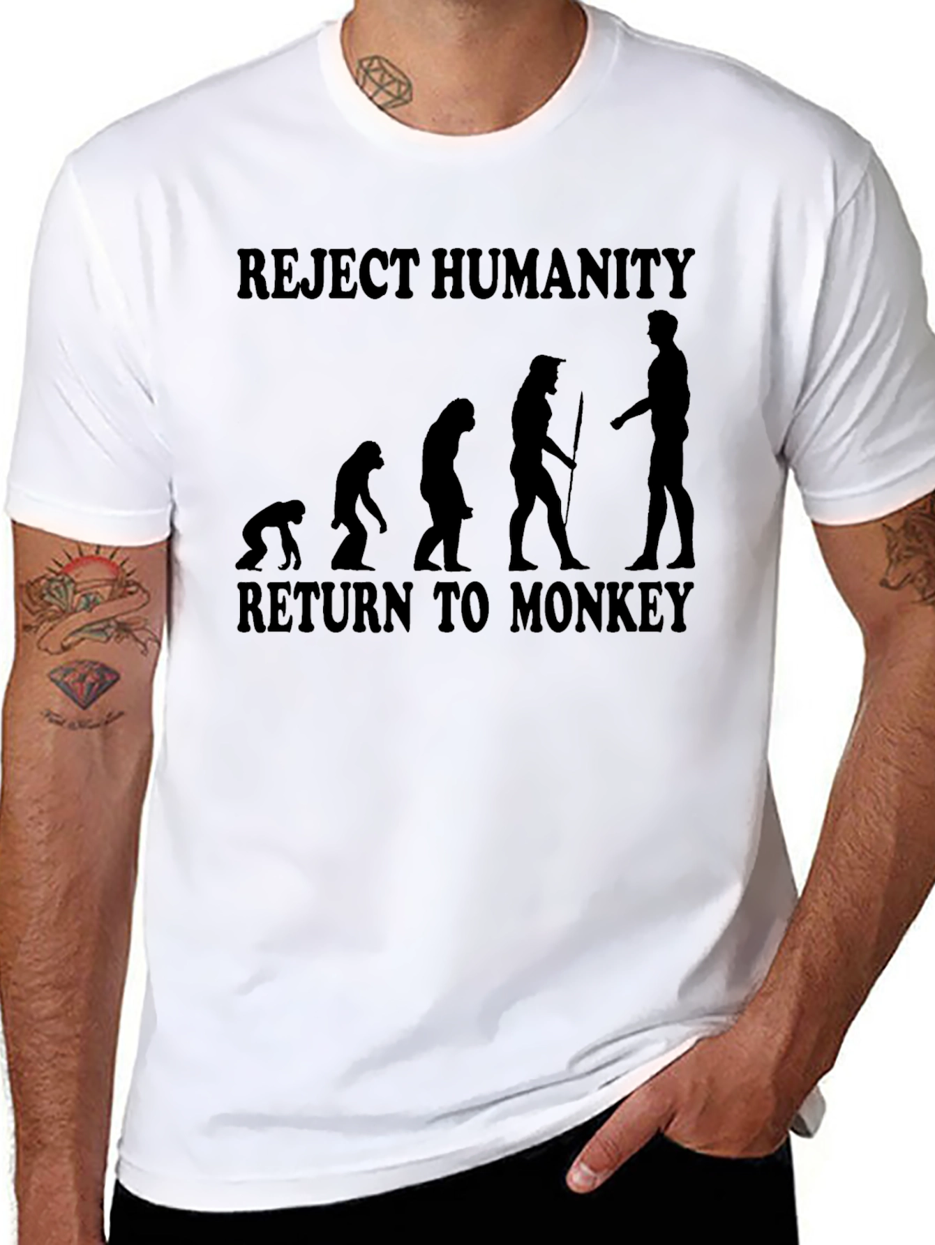 Reject Humanity Monkey Evolution Graphic T-Shirt