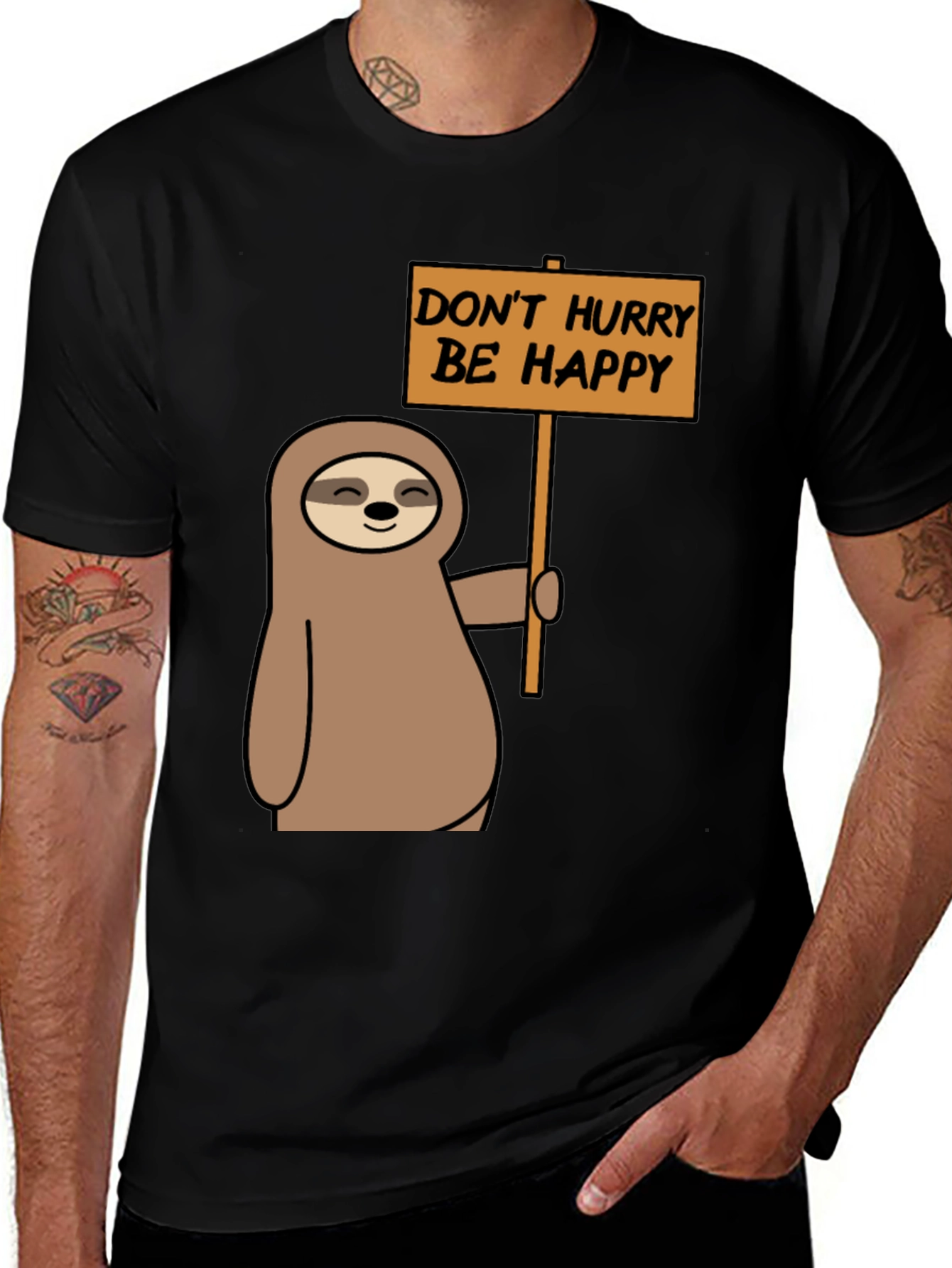 Dont Hurry Be Happy Sloth Graphic T-Shirt