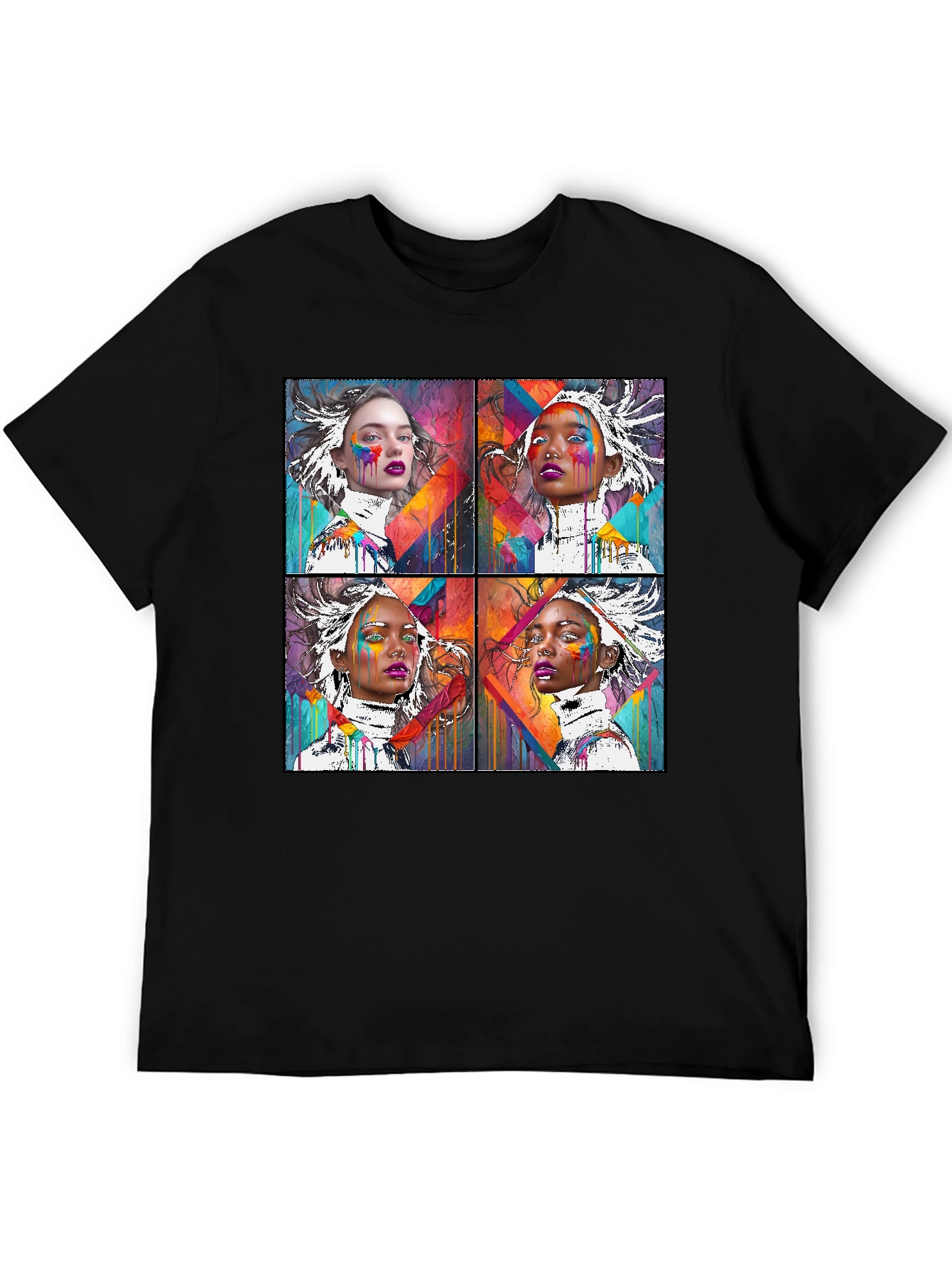 Abstract Art Faces Graphic Black T-Shirt