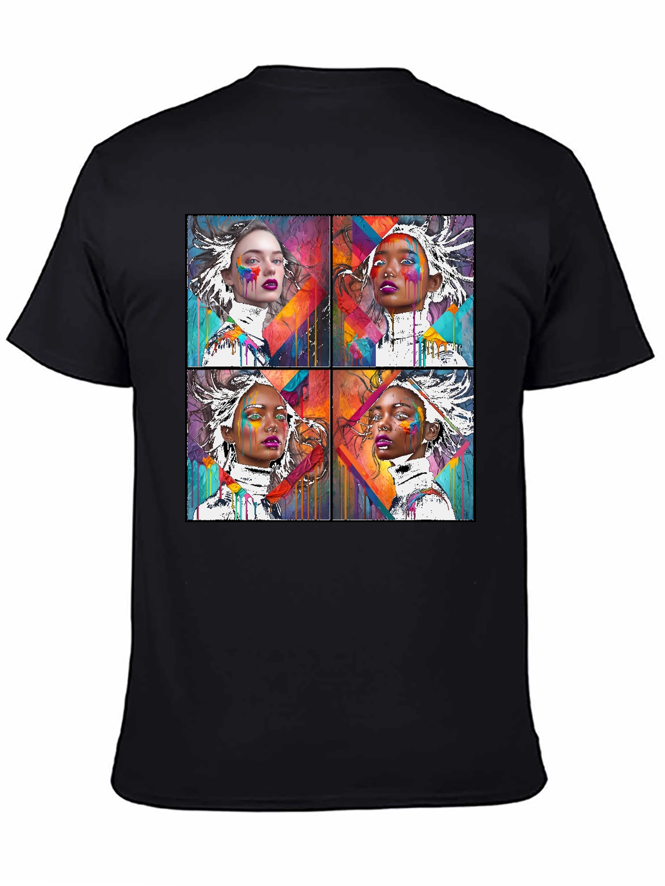 Abstract Art Faces Graphic Black T-Shirt