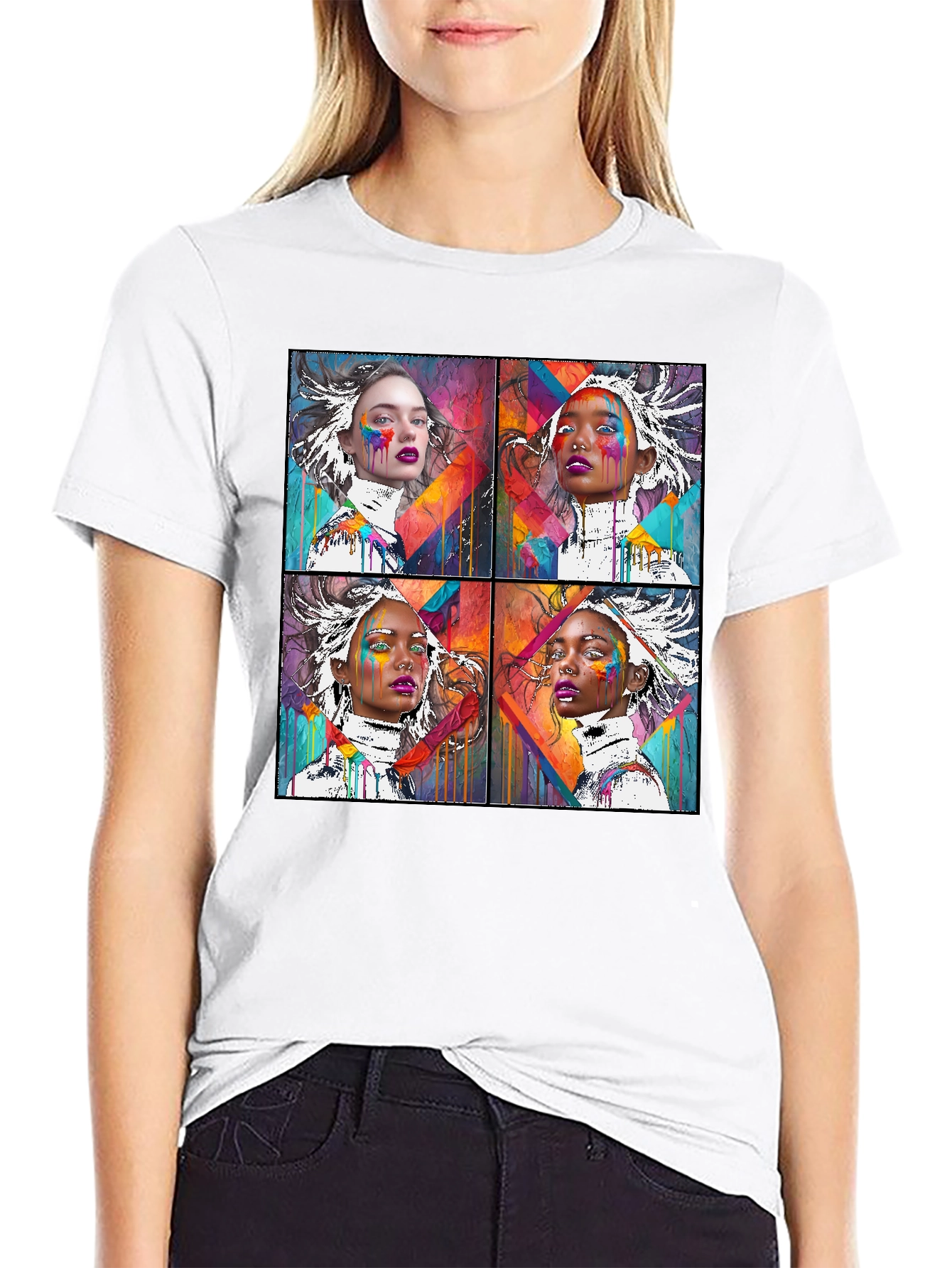 Abstract Art Faces Graphic Black T-Shirt