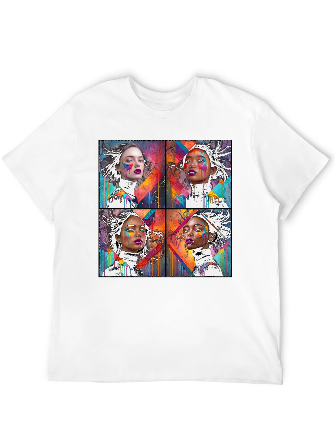 Abstract Art Faces Graphic Black T-Shirt