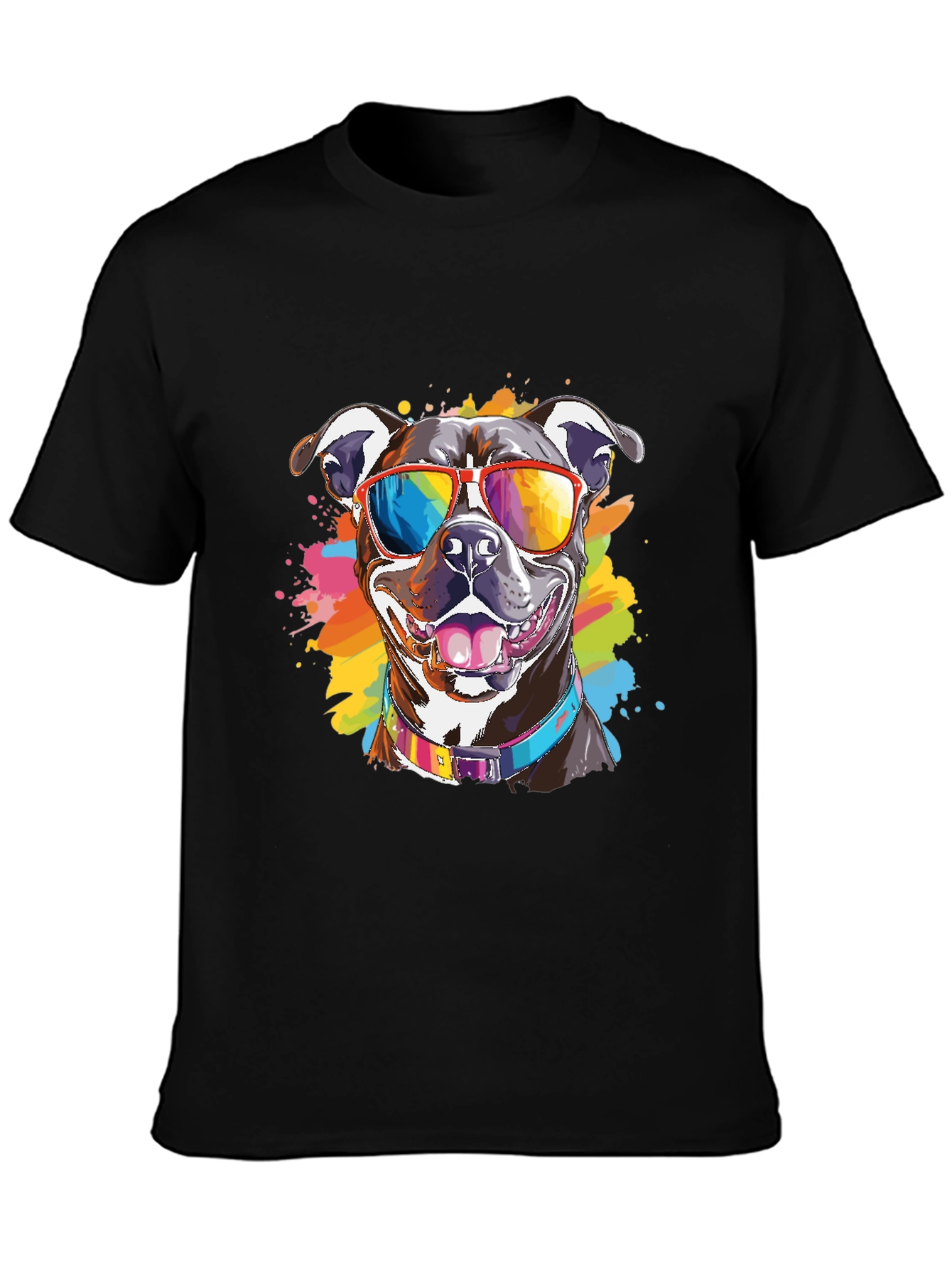 Pitbull Dog Rainbow Sunglasses Graphic T-Shirt