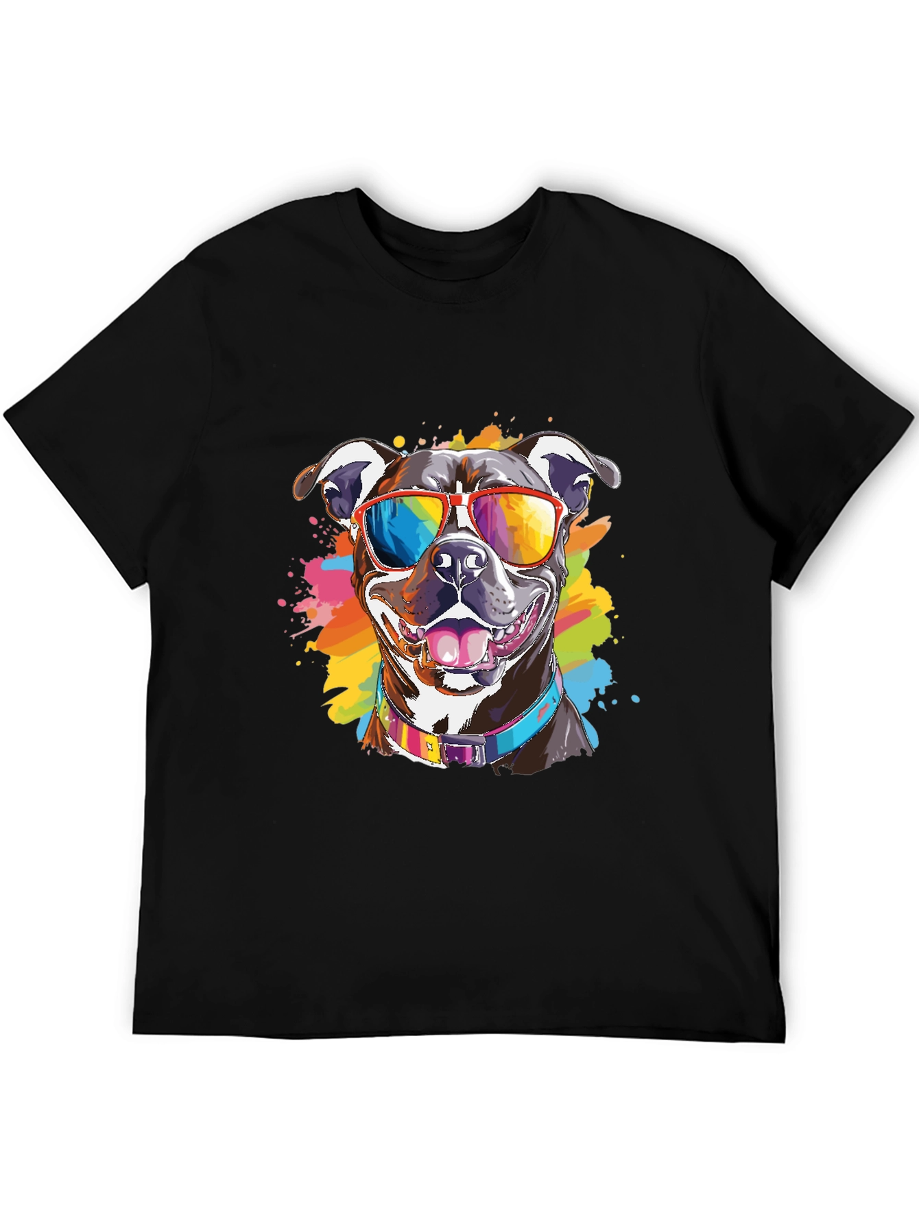 Pitbull Dog Rainbow Sunglasses Graphic T-Shirt