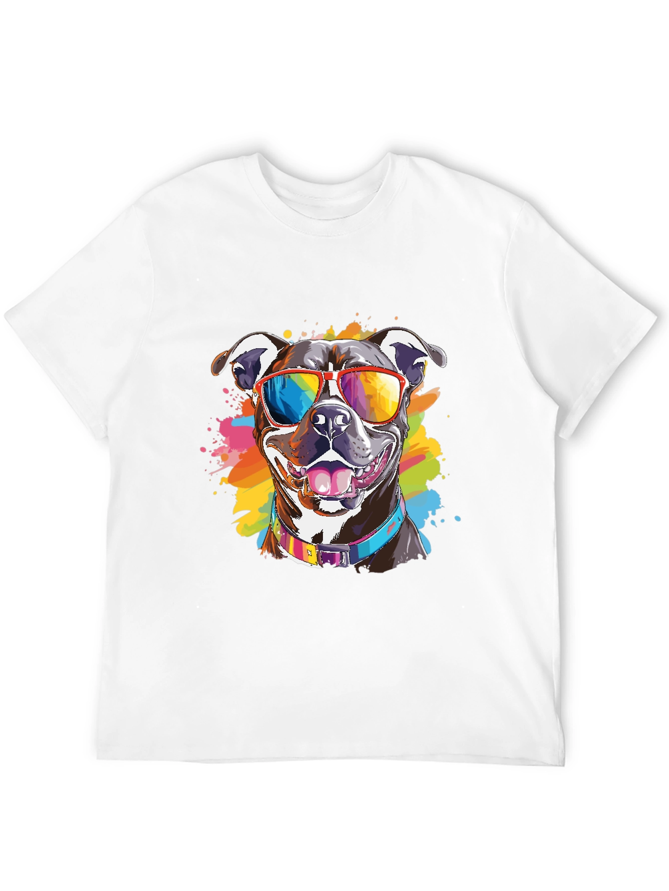 Pitbull Dog Rainbow Sunglasses Graphic T-Shirt