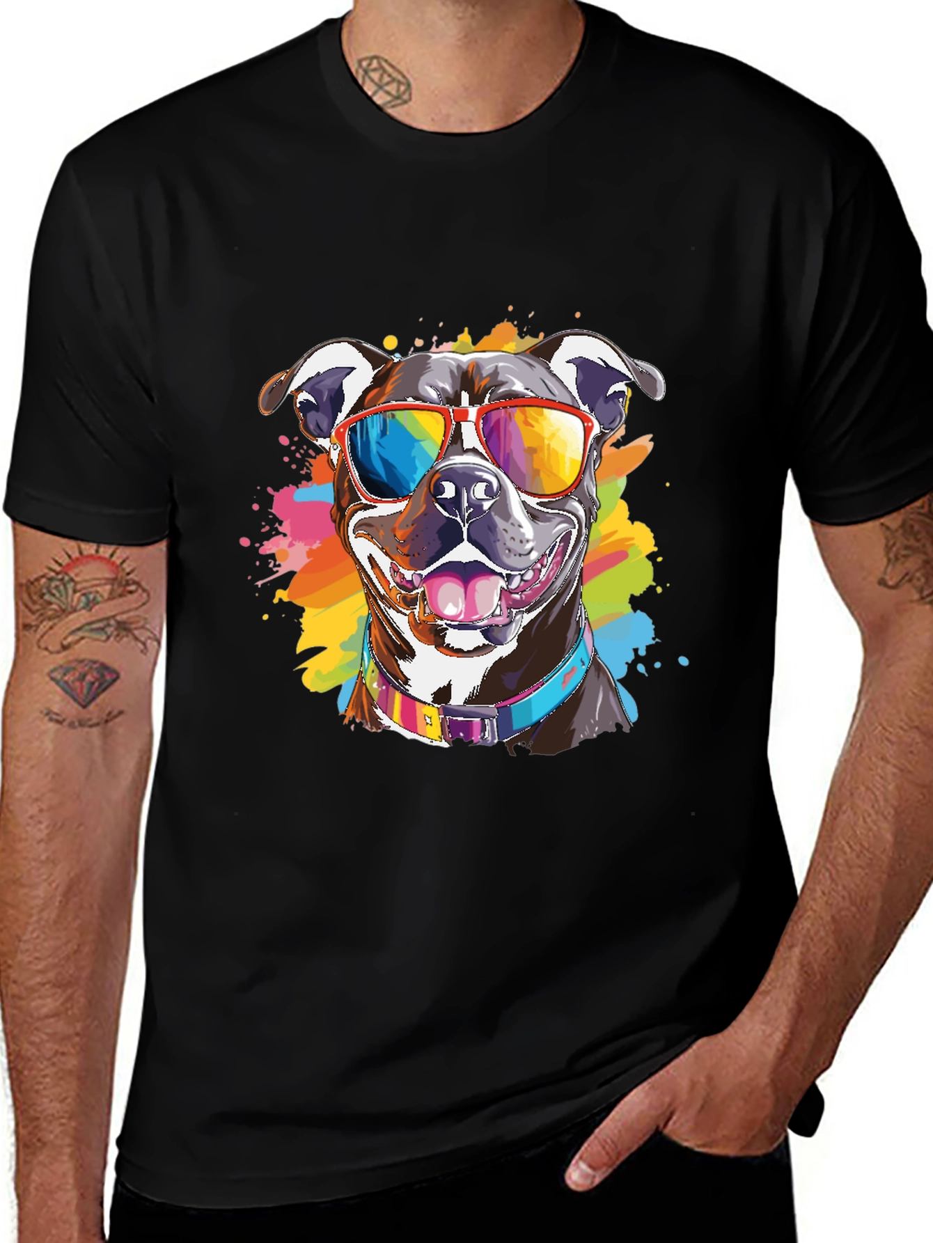 Pitbull Dog Rainbow Sunglasses Graphic T-Shirt