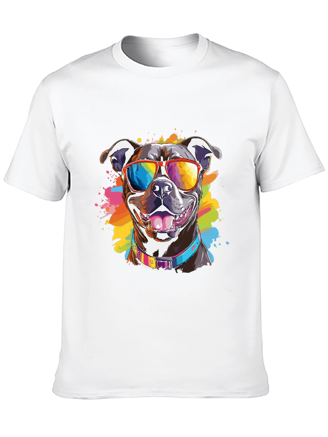 Pitbull Dog Rainbow Sunglasses Graphic T-Shirt