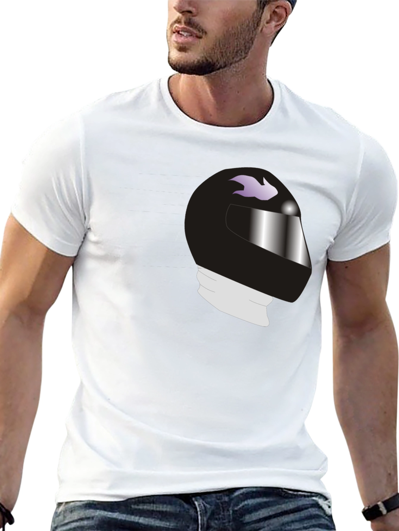 Cool Helmet Graphic Tee - Black Cotton Casual Shirt