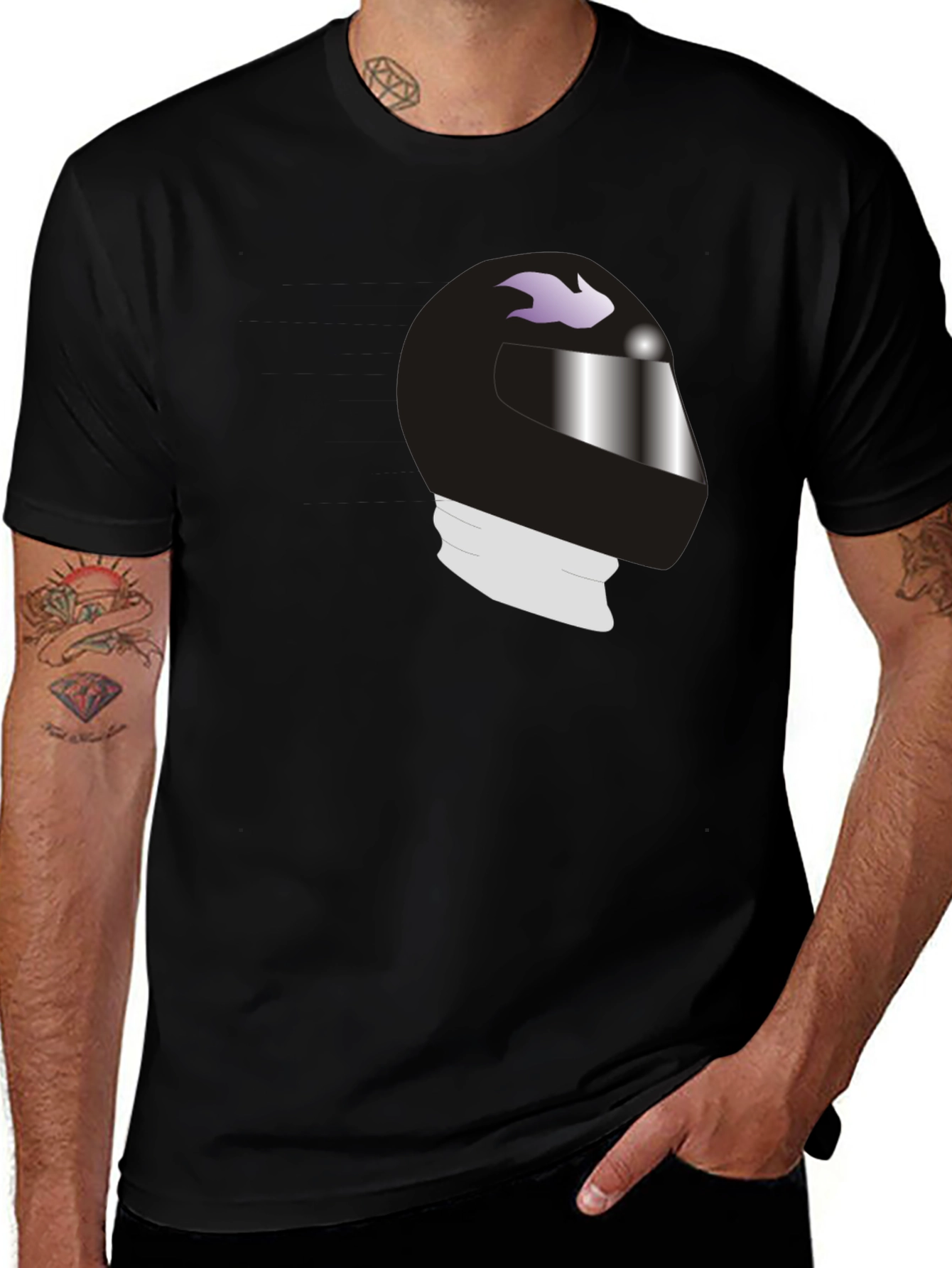 Cool Helmet Graphic Tee - Black Cotton Casual Shirt