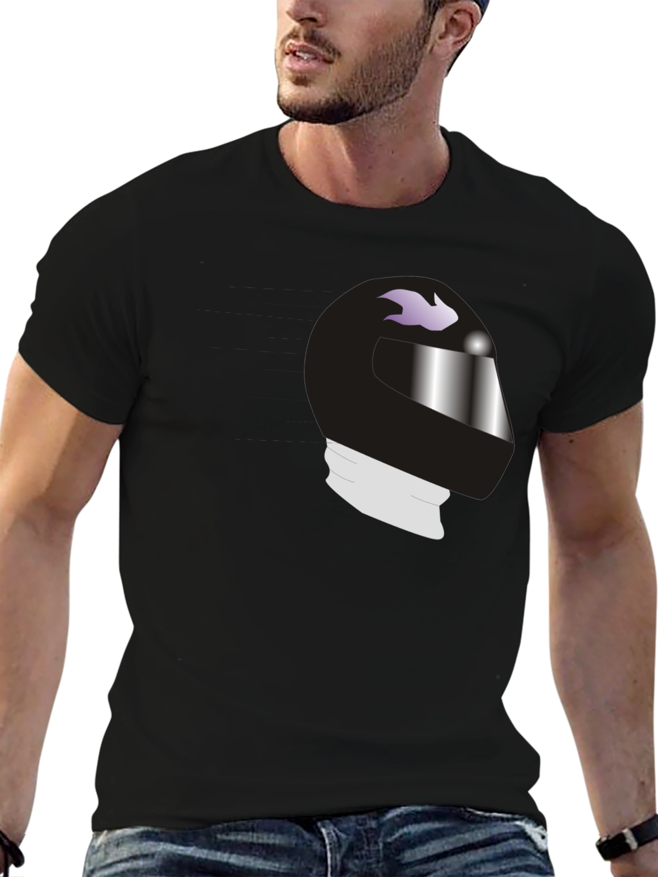 Cool Helmet Graphic Tee - Black Cotton Casual Shirt