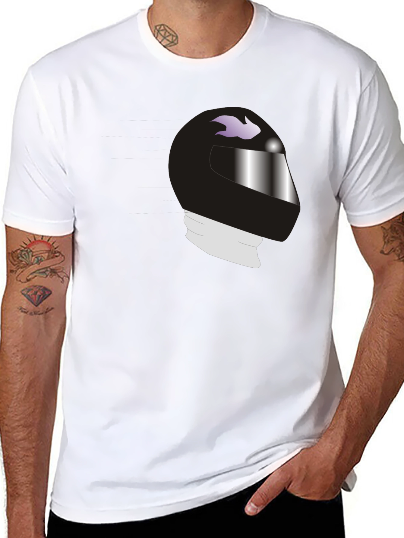 Cool Helmet Graphic Tee - Black Cotton Casual Shirt