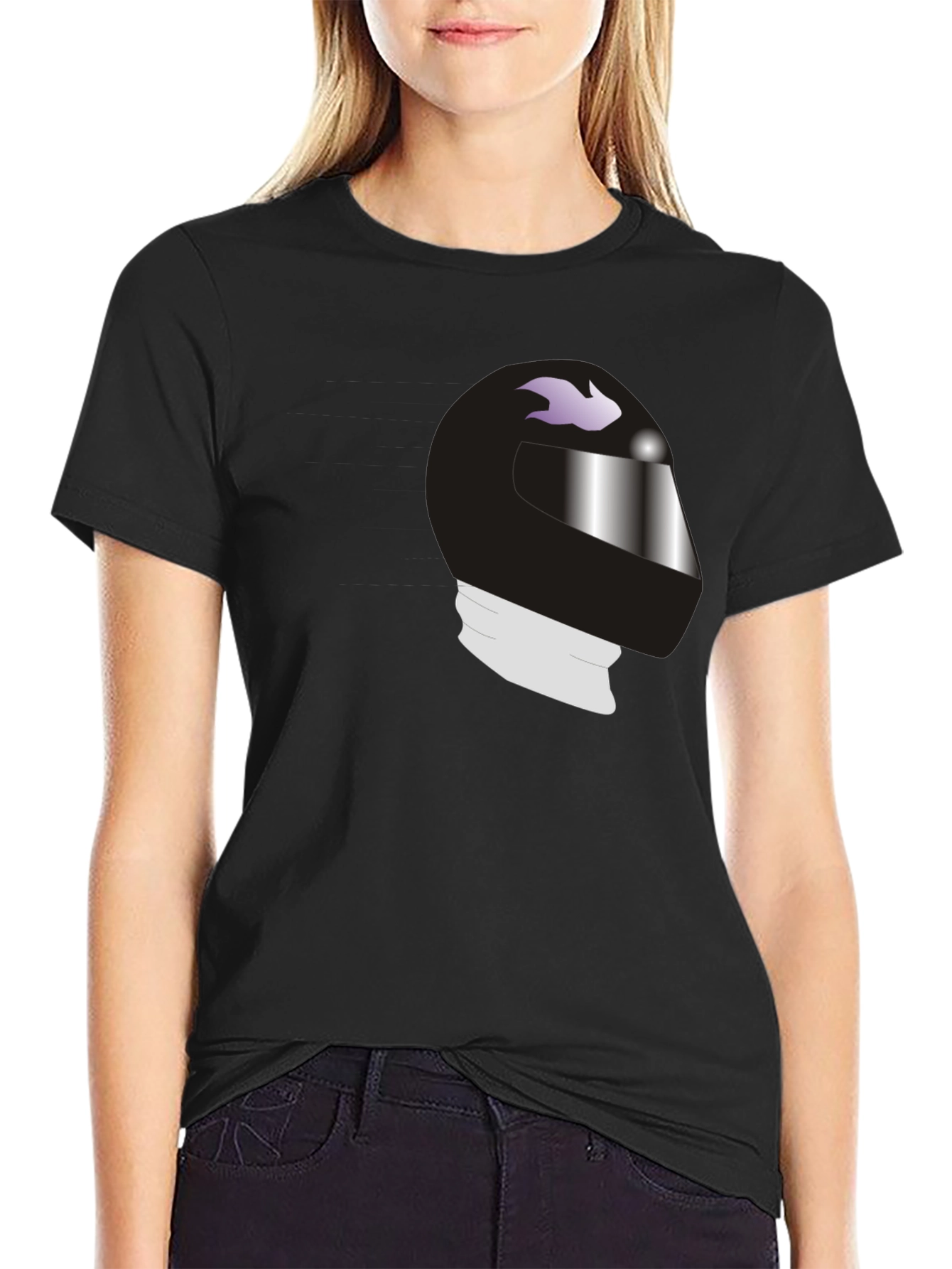Cool Helmet Graphic Tee - Black Cotton Casual Shirt