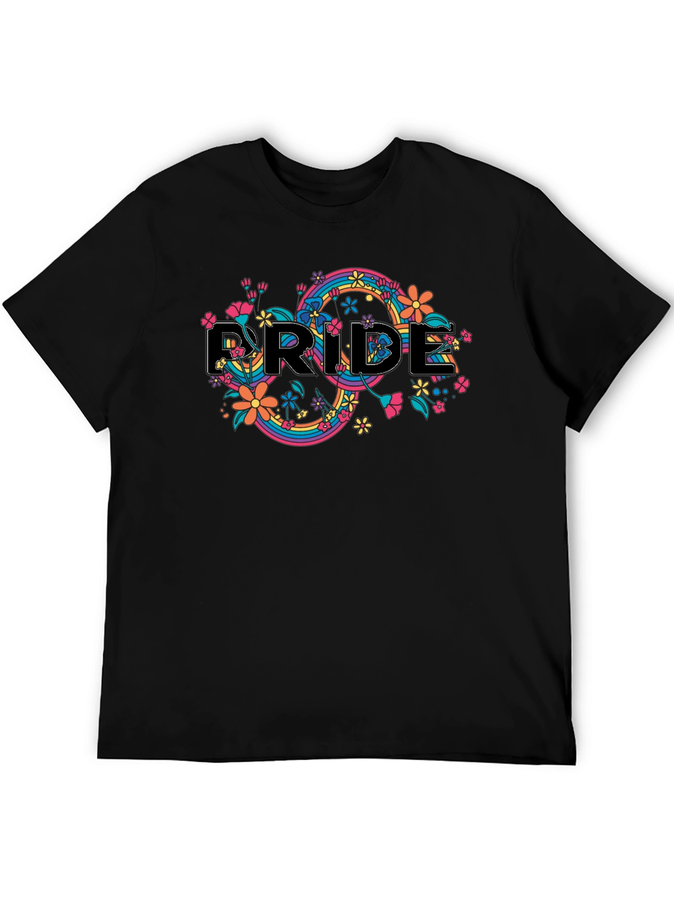 Pride Floral Black T-Shirt - Rainbow