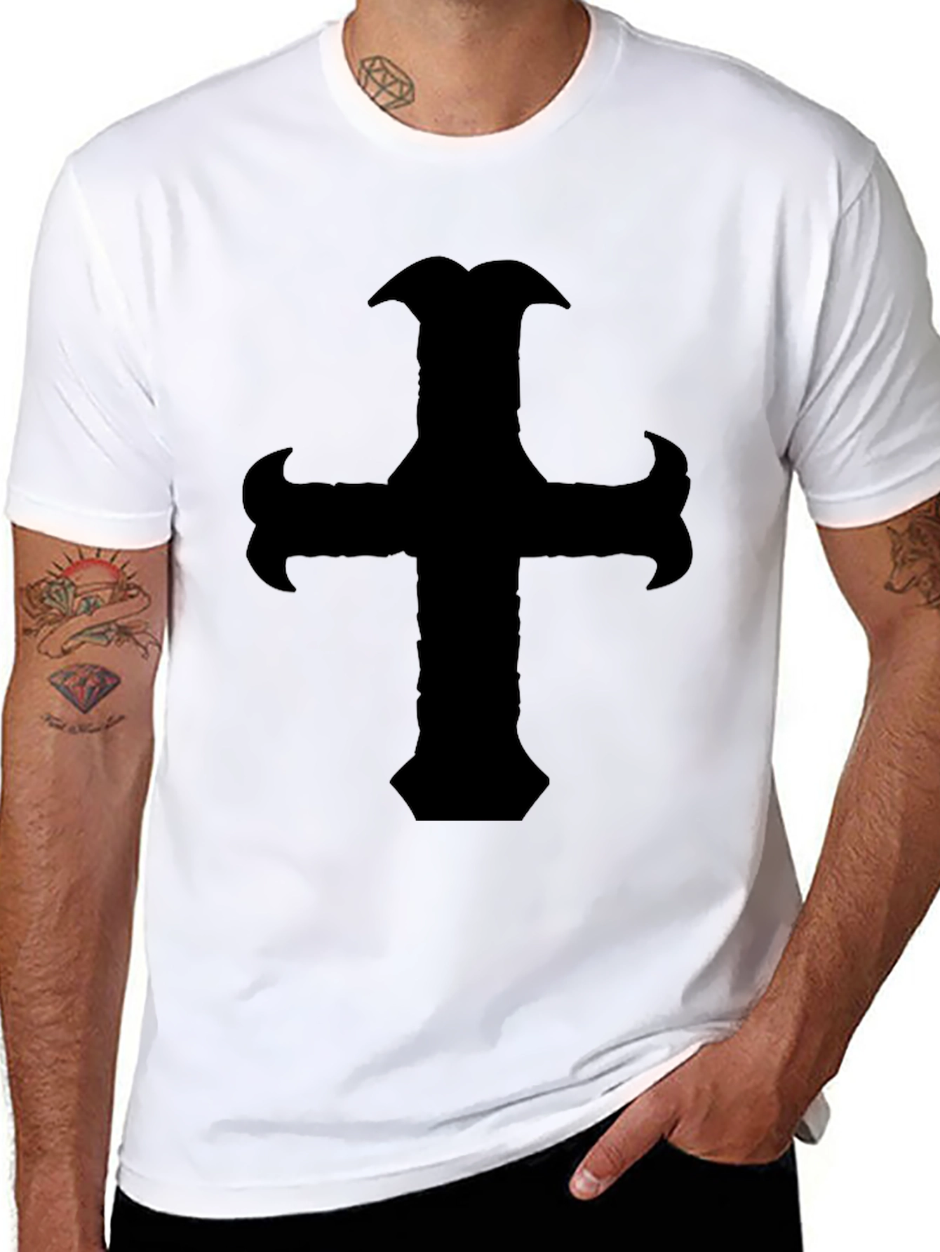 Mens Black Cross Graphic Tee - Stylish Casual Wear
