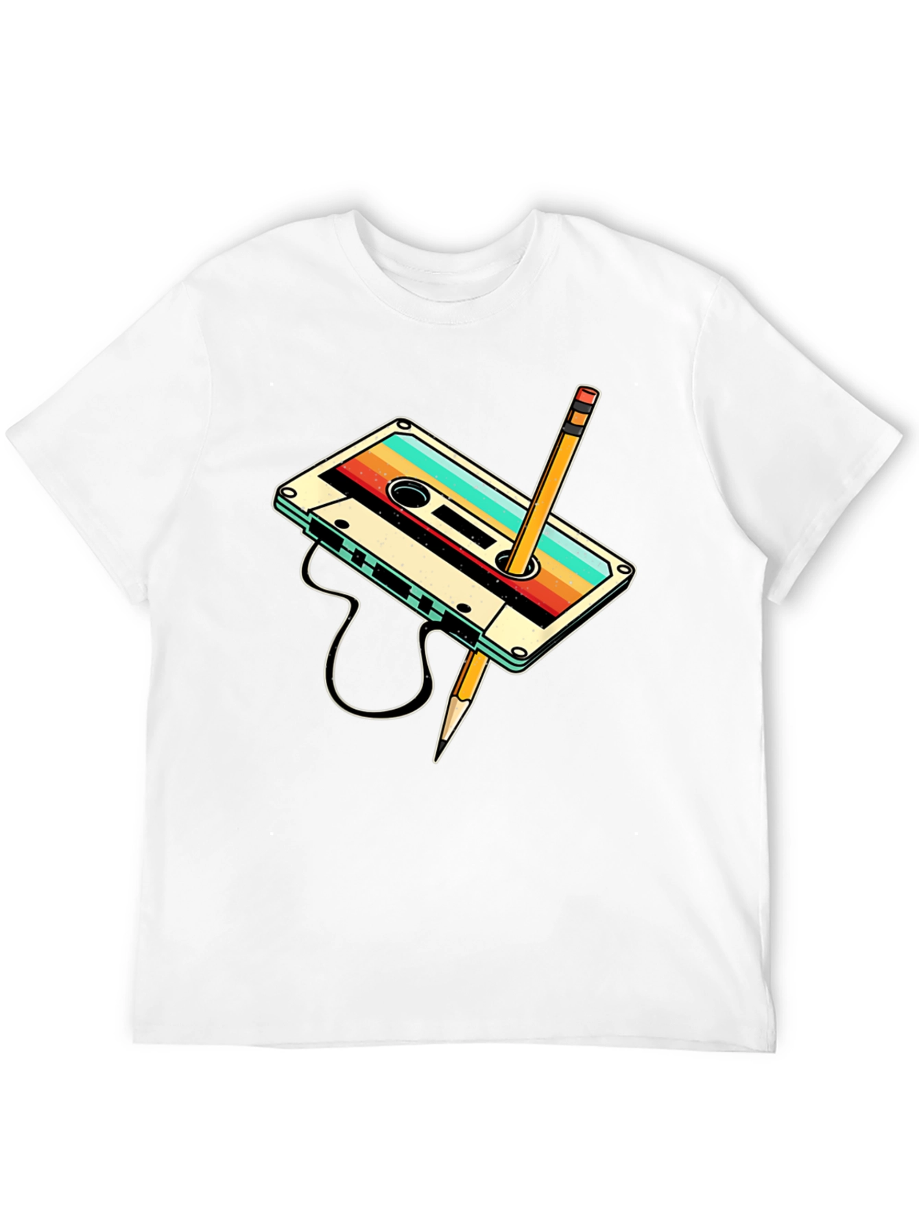 Retro Cassette Tape & Pencil Graphic T-Shirt
