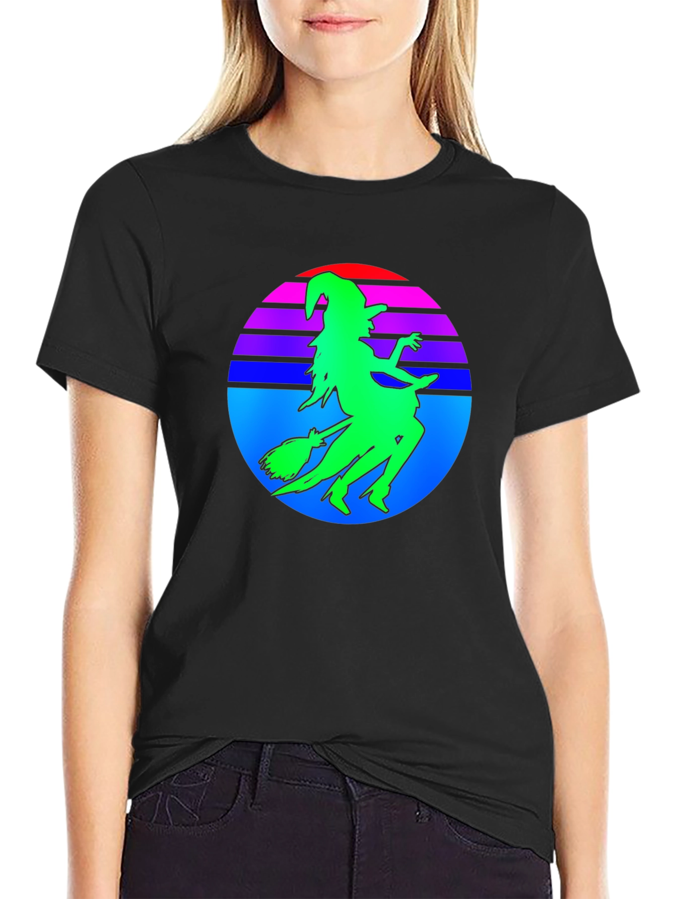 Retro Witch Silhouette T-Shirt - Halloween Style