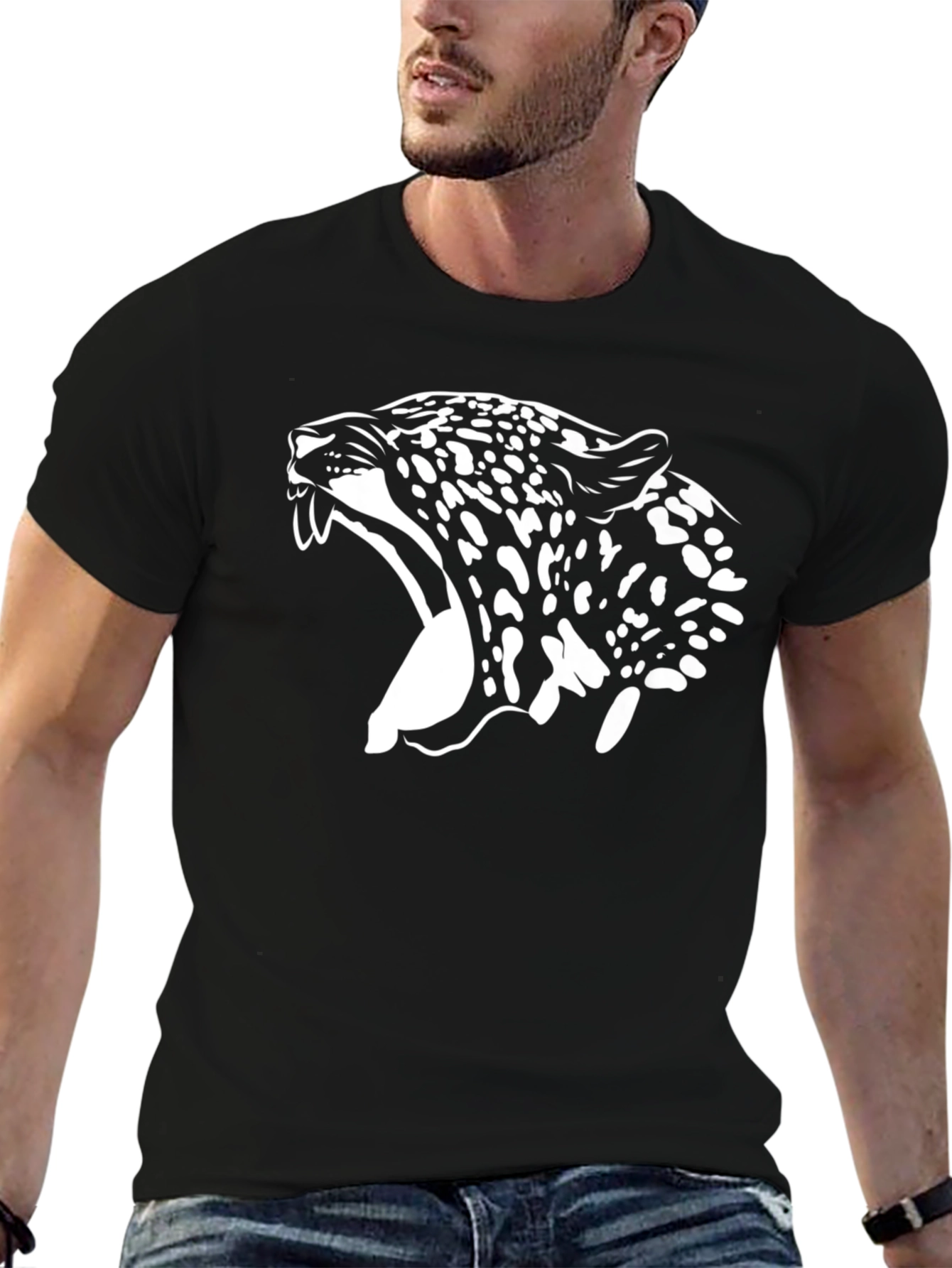 Black T-Shirt with White Jaguar Graphic