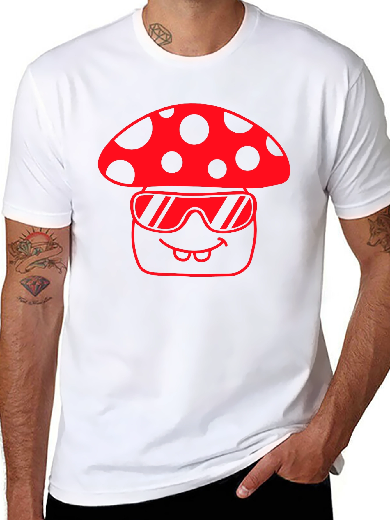 Cool Mushroom Graphic Tee - Black Cotton T-Shirt