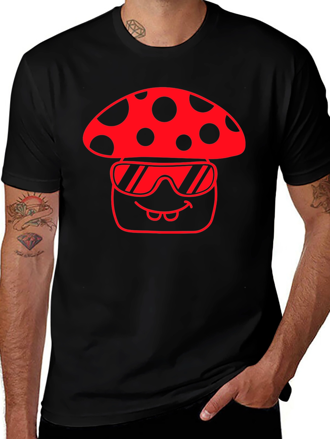 Cool Mushroom Graphic Tee - Black Cotton T-Shirt