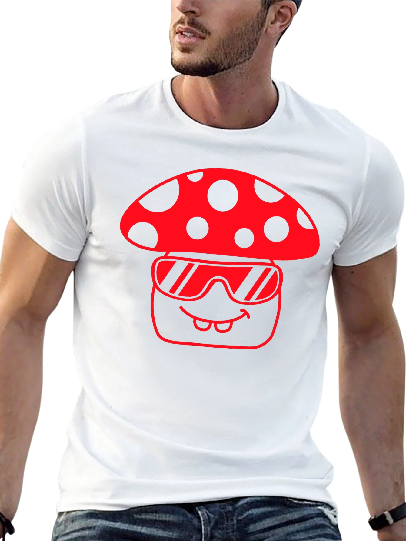 Cool Mushroom Graphic Tee - Black Cotton T-Shirt