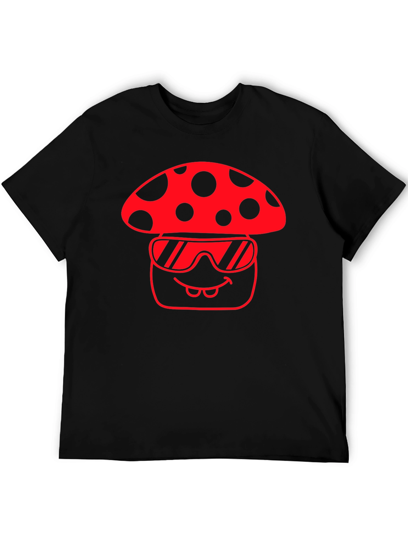 Cool Mushroom Graphic Tee - Black Cotton T-Shirt
