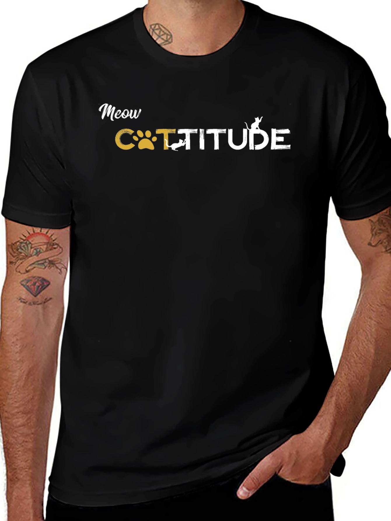 Meow Catitude Graphic T-Shirt - Black