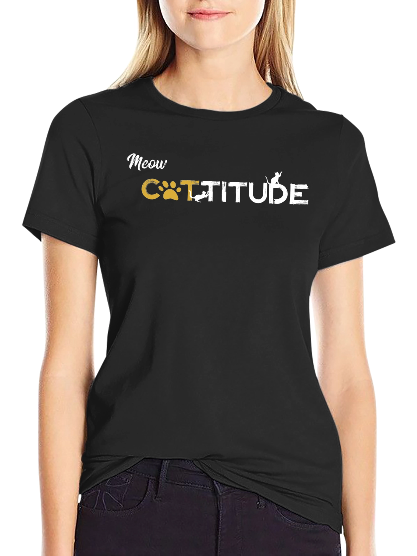 Meow Catitude Graphic T-Shirt - Black