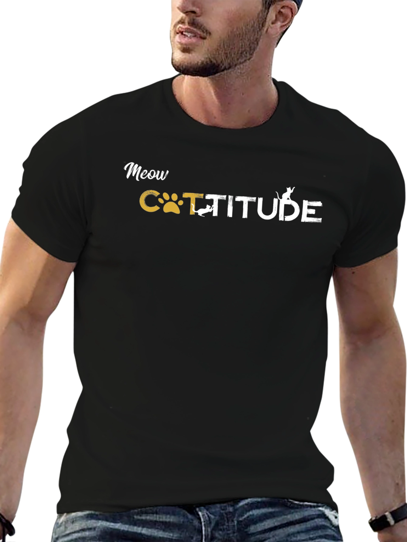 Meow Catitude Graphic T-Shirt - Black