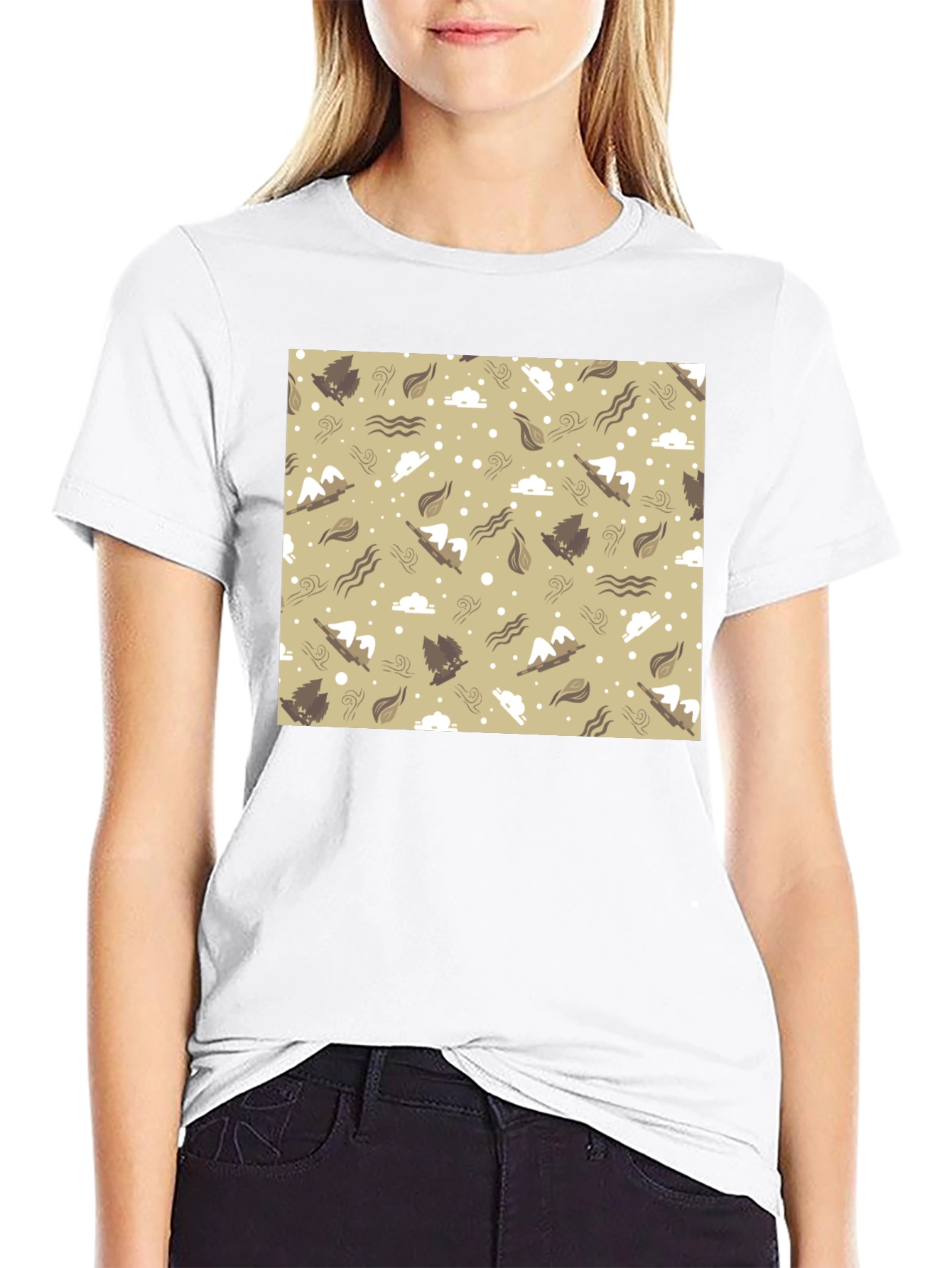 Patterned Graphic Tee - Black Casual T-Shirt