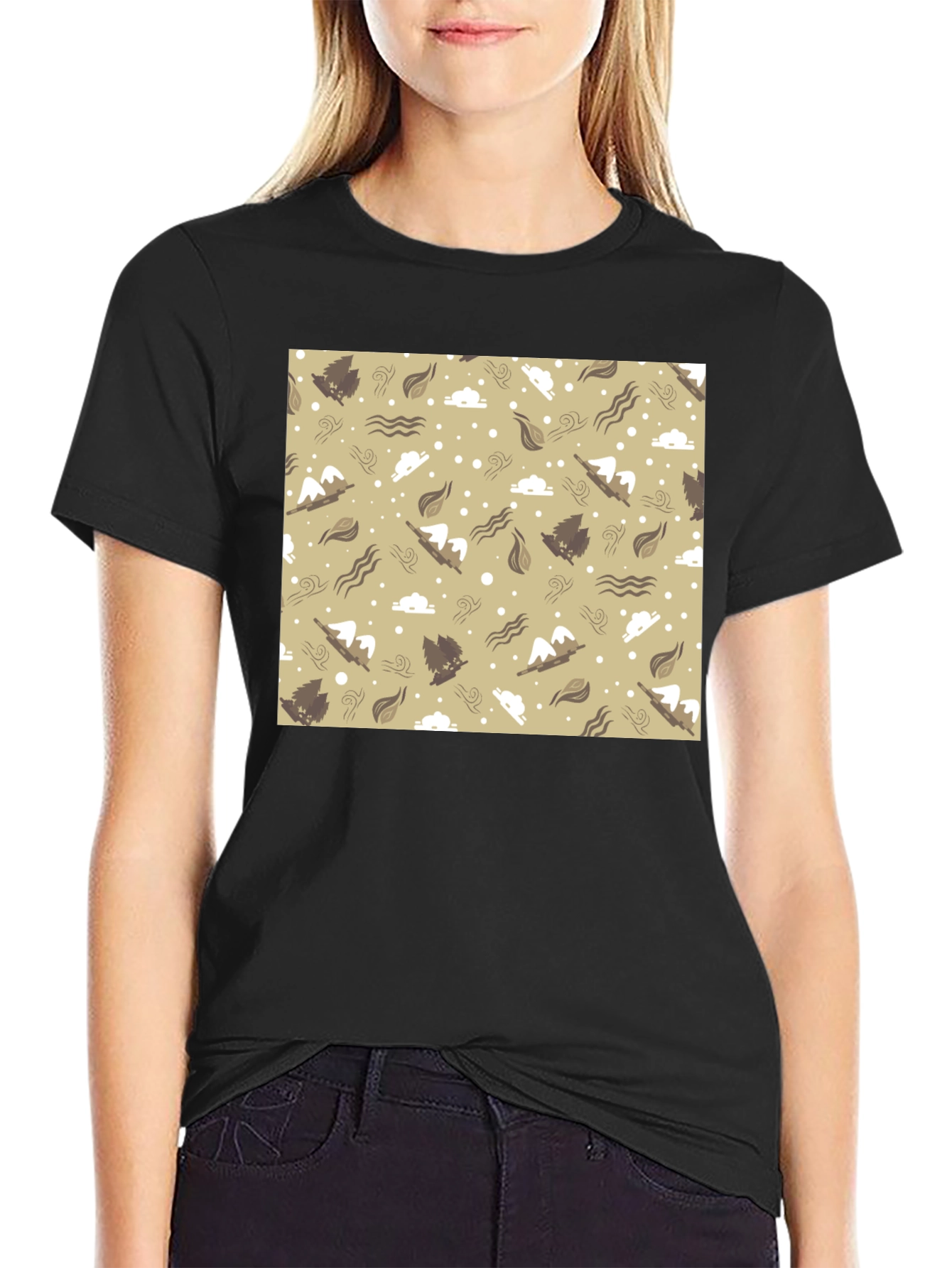 Patterned Graphic Tee - Black Casual T-Shirt
