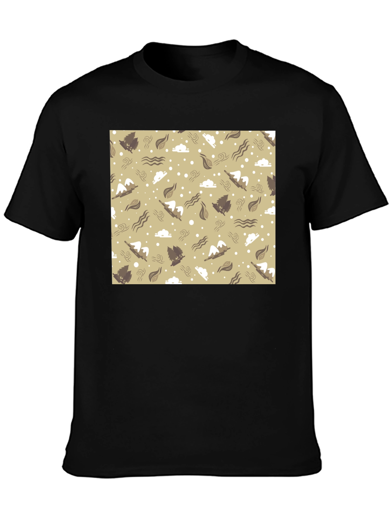 Patterned Graphic Tee - Black Casual T-Shirt