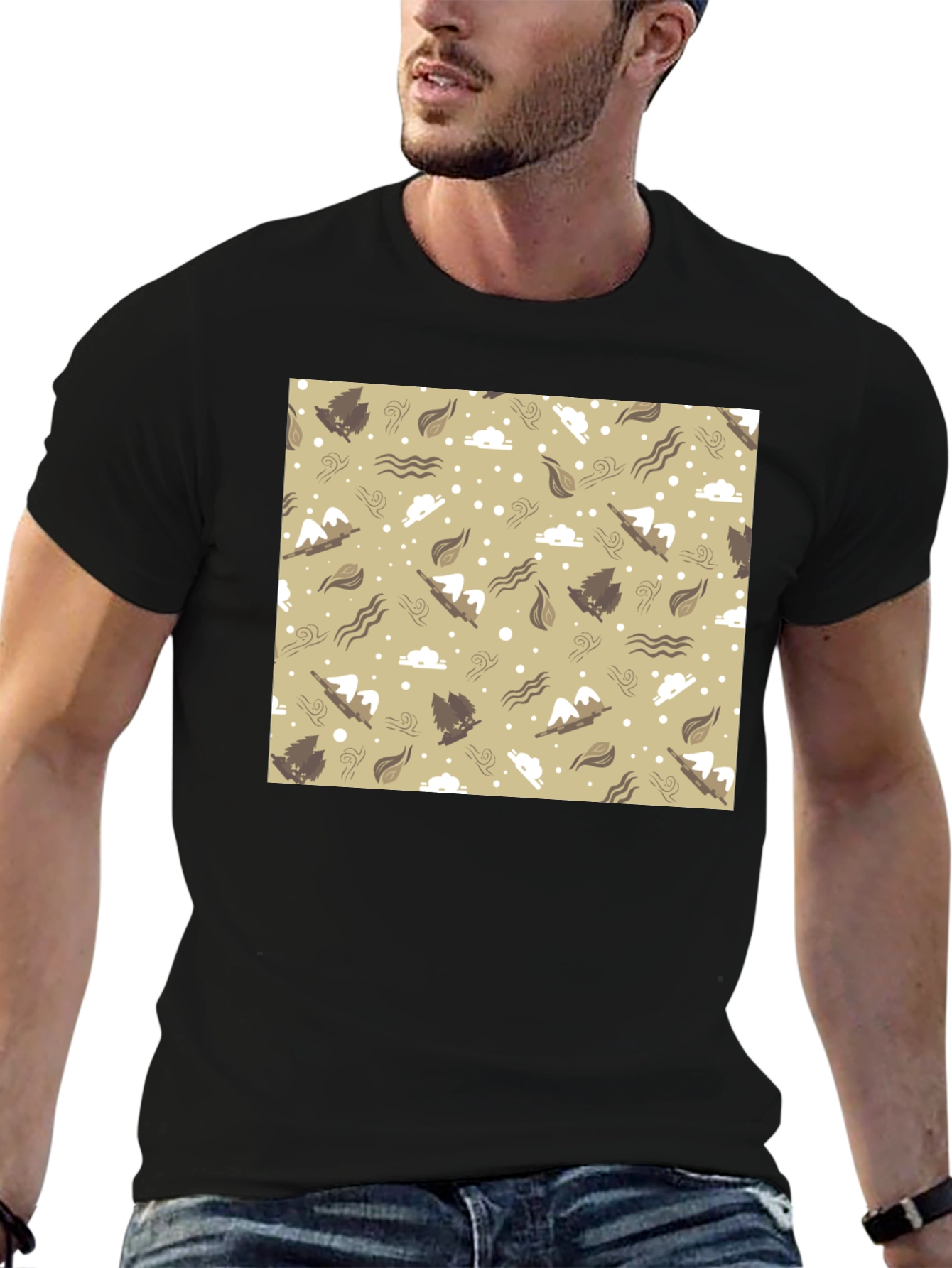 Patterned Graphic Tee - Black Casual T-Shirt