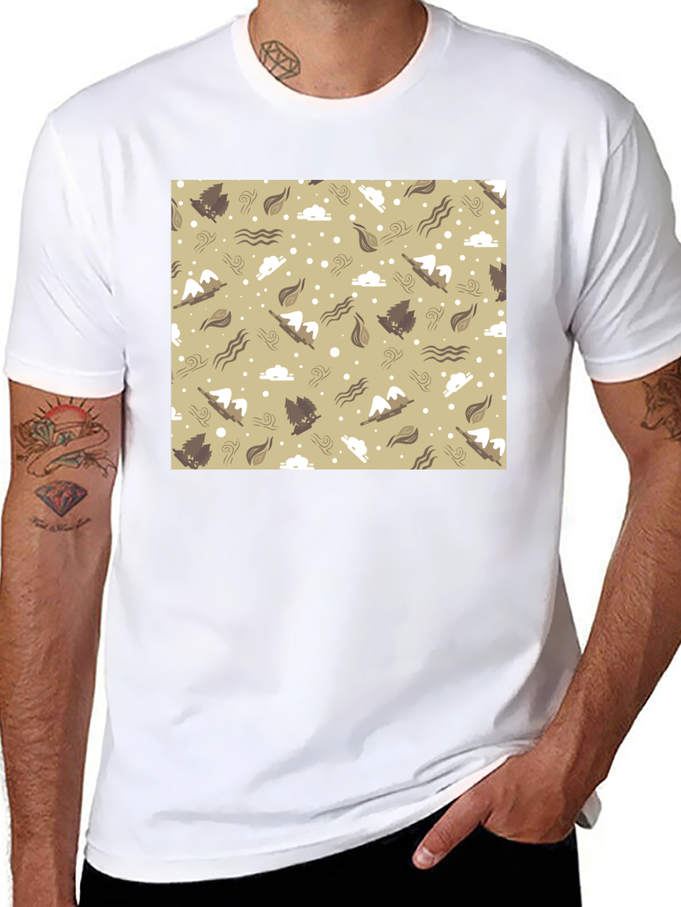 Patterned Graphic Tee - Black Casual T-Shirt