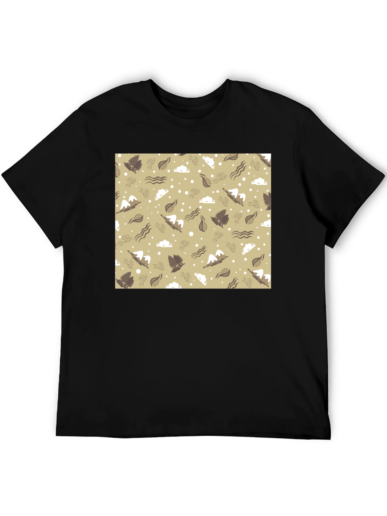 Patterned Graphic Tee - Black Casual T-Shirt