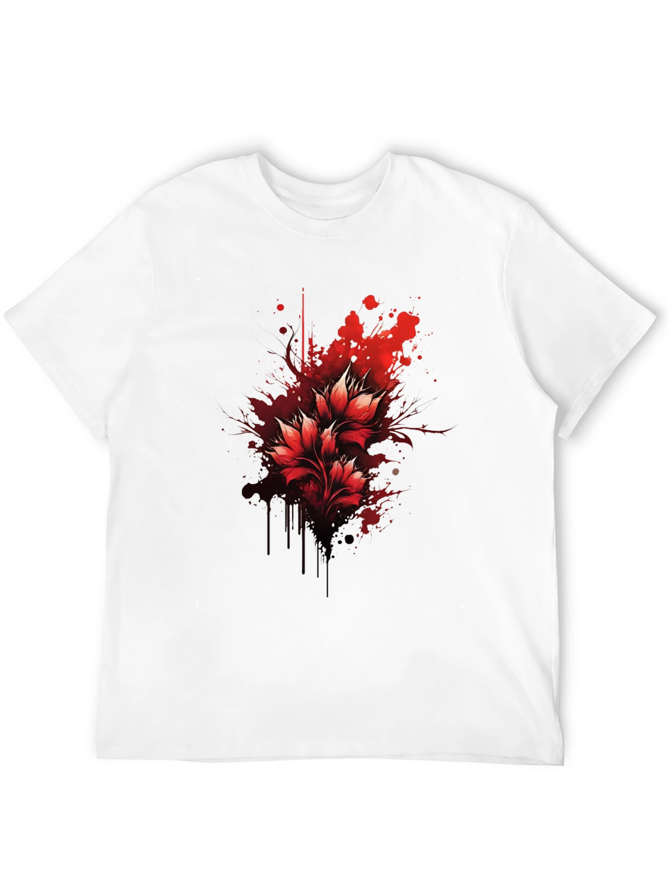 Red Floral Splatter Graphic Black T-Shirt